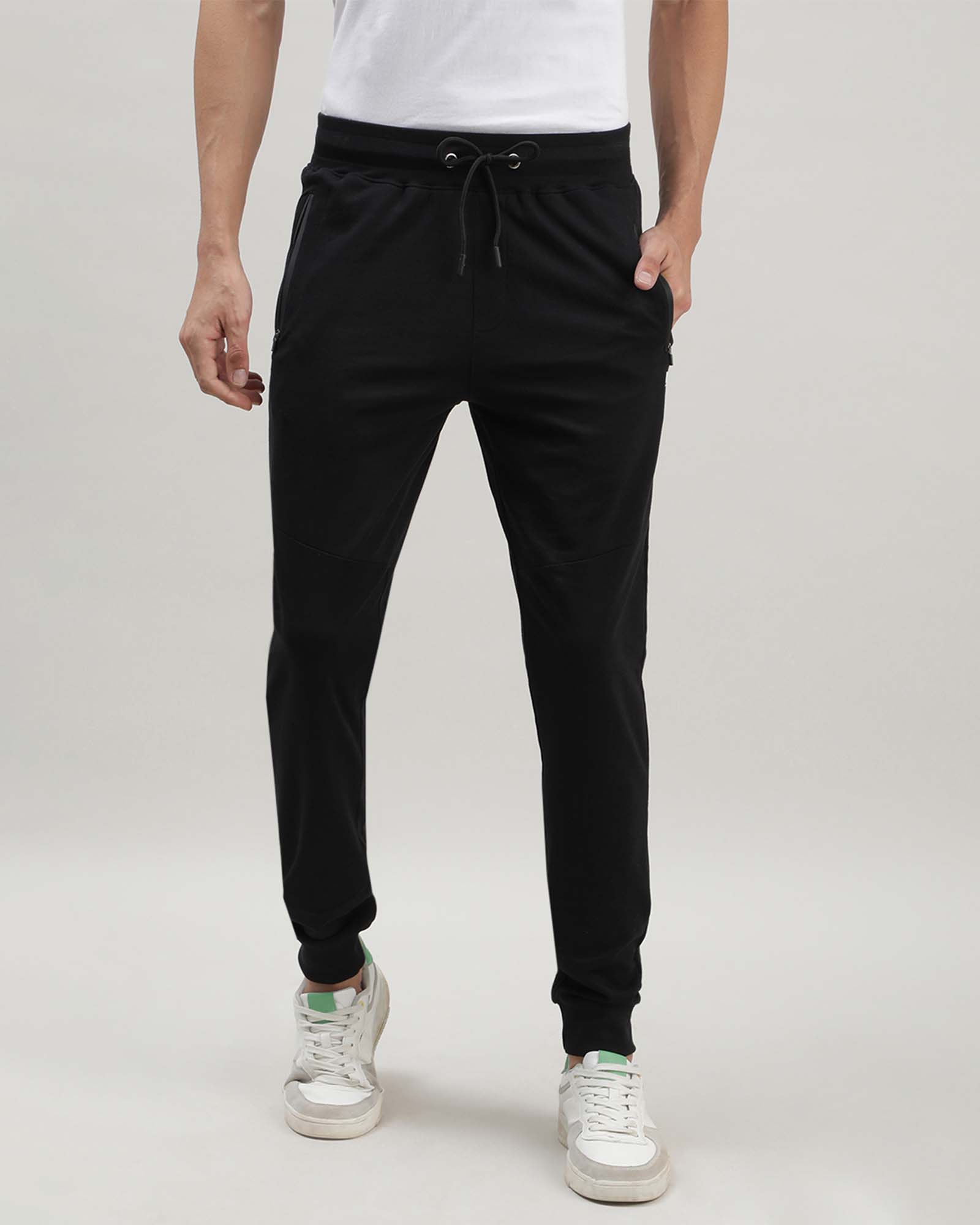 Black Solid Track Joggers