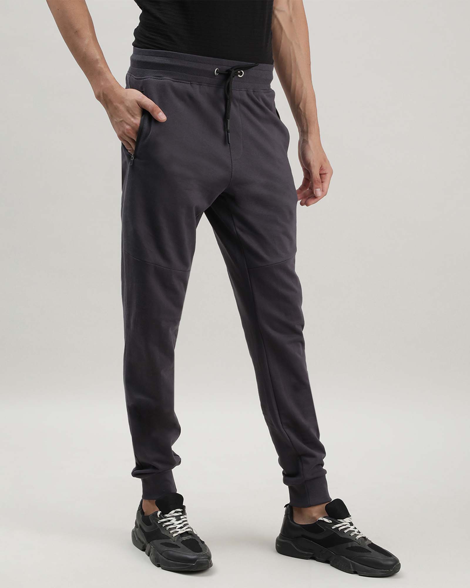 Dark Grey Solid Track Joggers