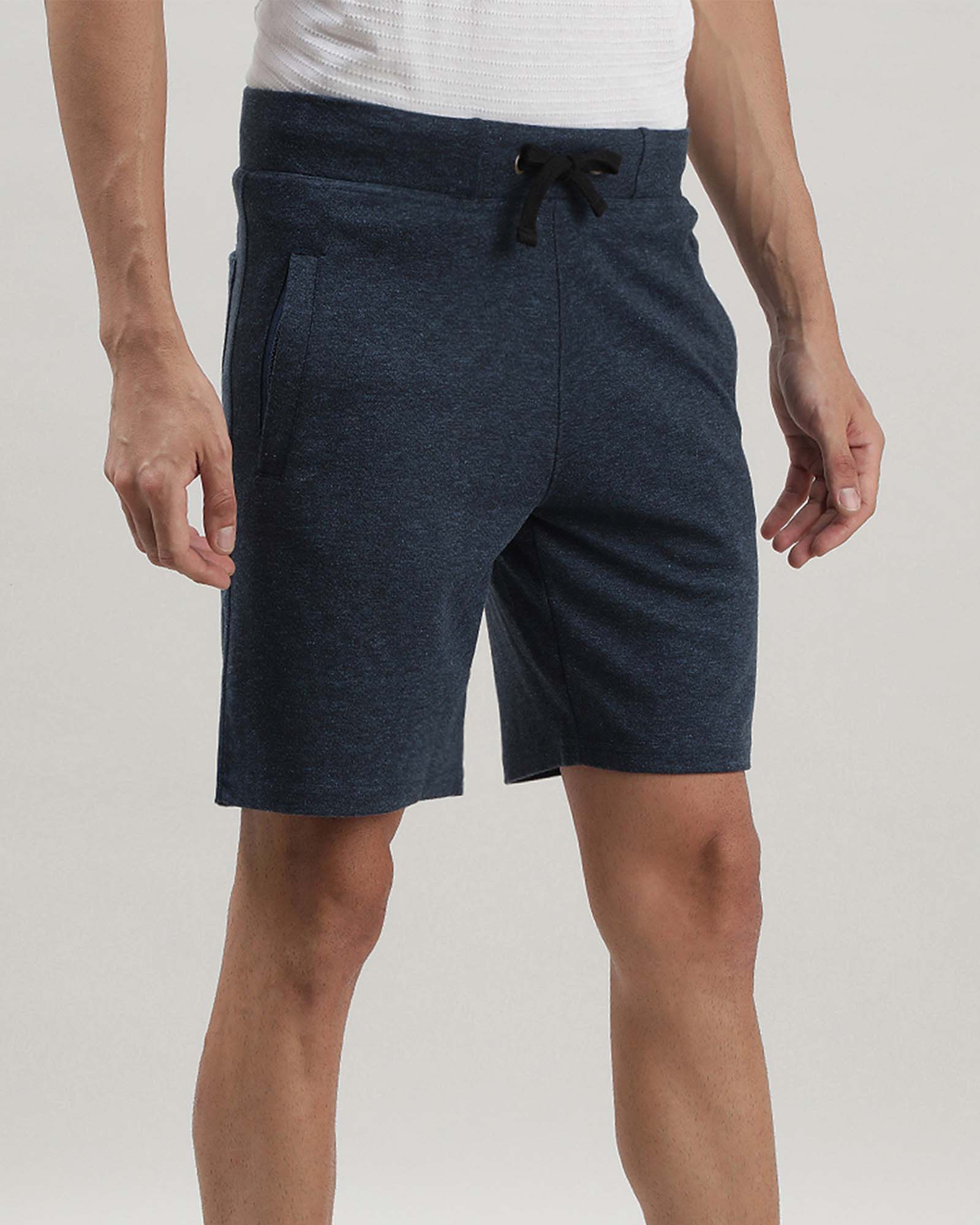 Blue Melange Solid Track Shorts