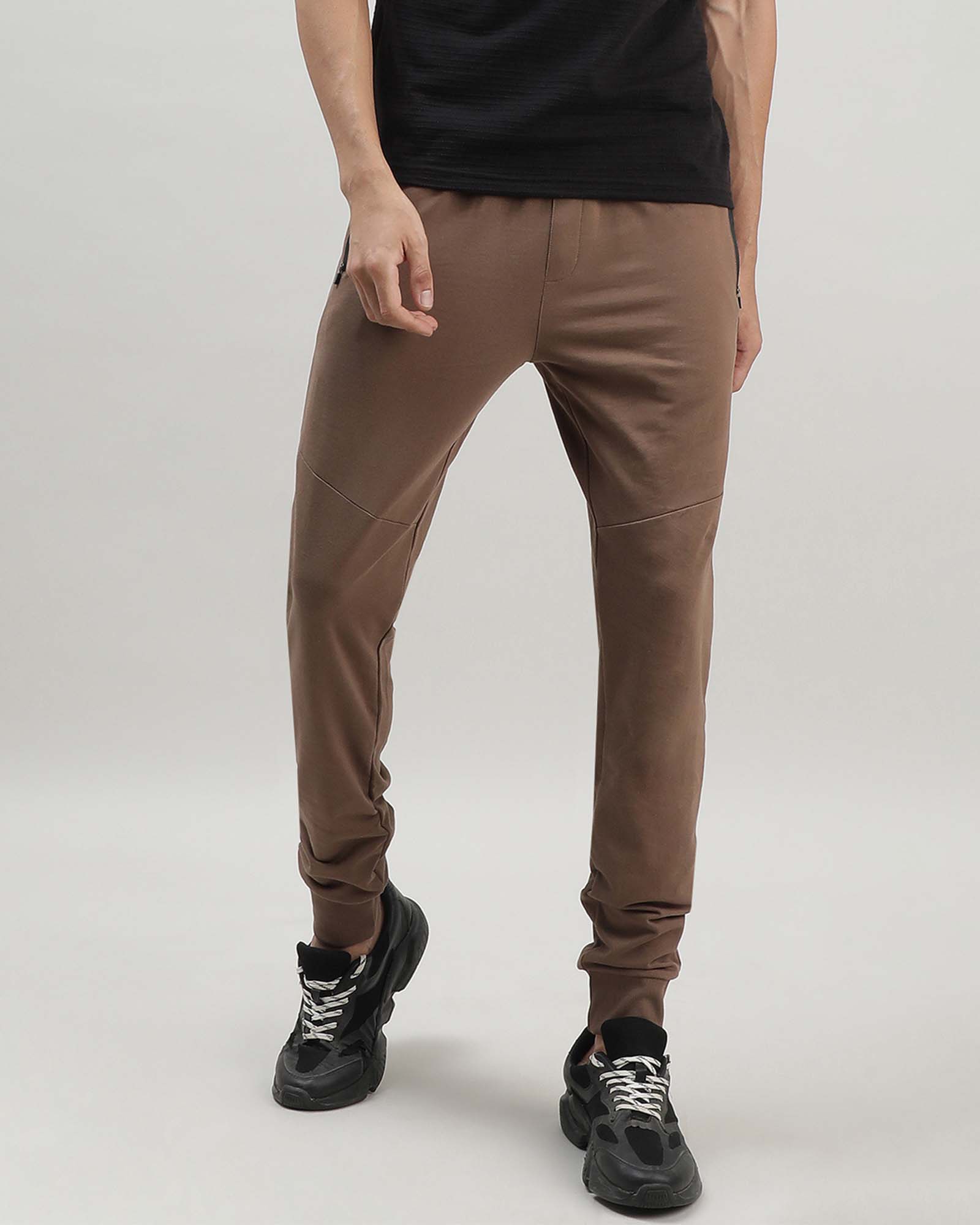 Brown Solid Track Joggers
