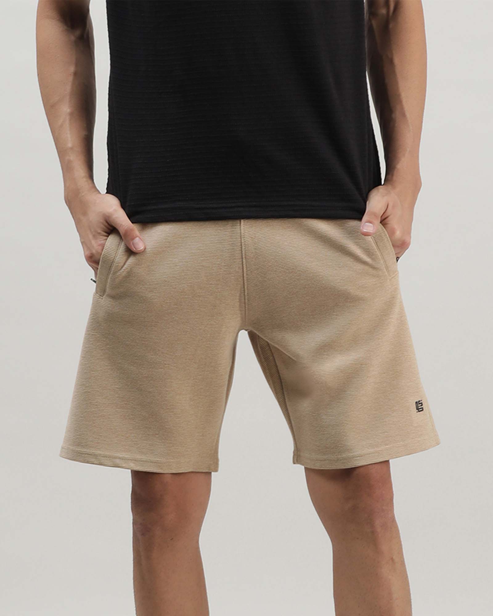 Beige Solid Track Shorts