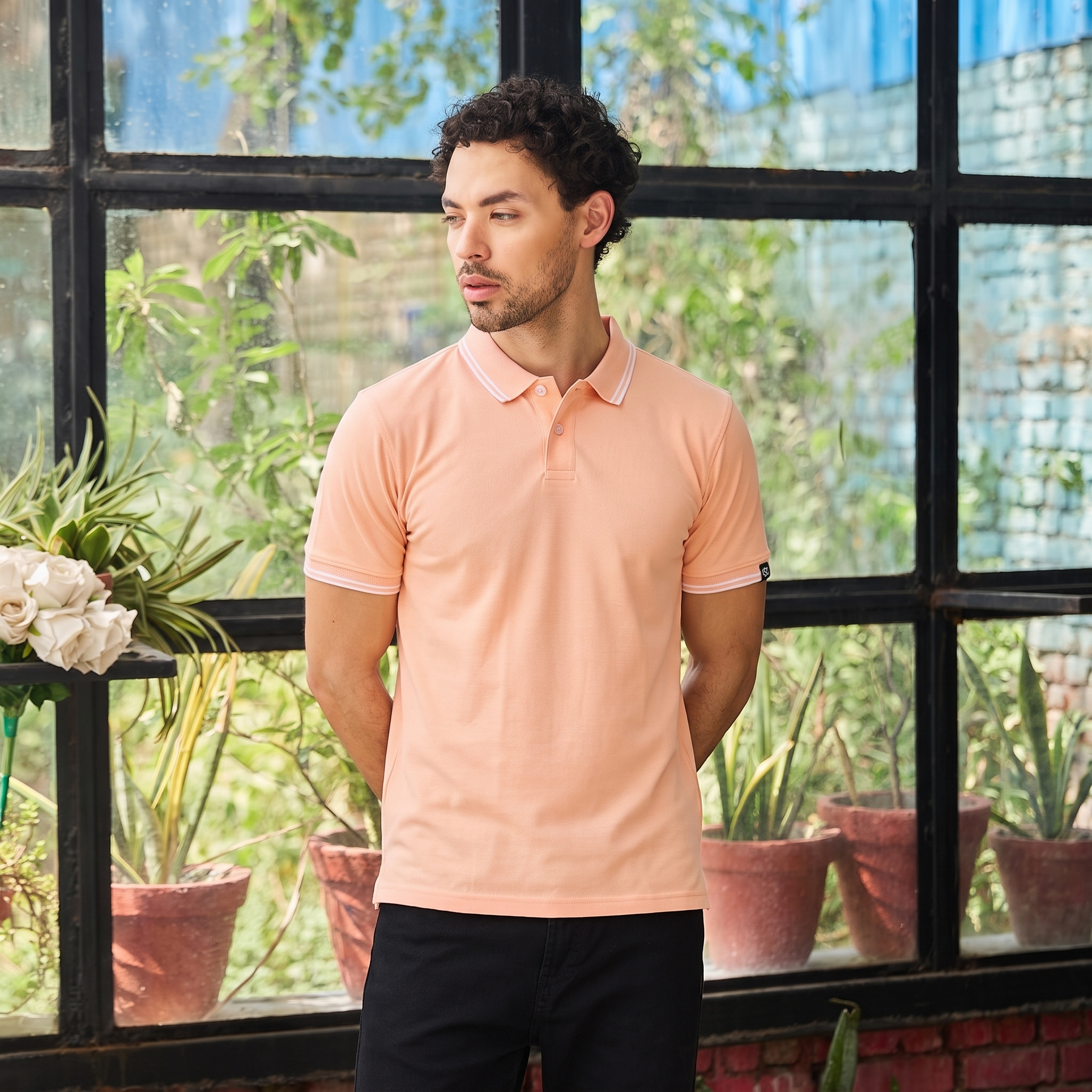 CONTRAST TIPPING POLO - APRICOT