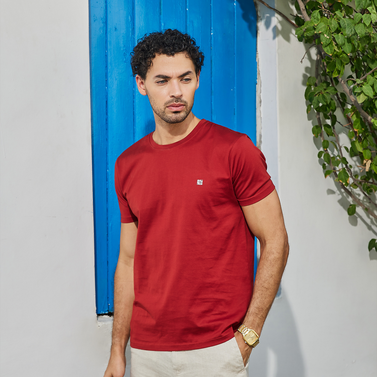 Chilli Red Solid Crew Neck Tshirt