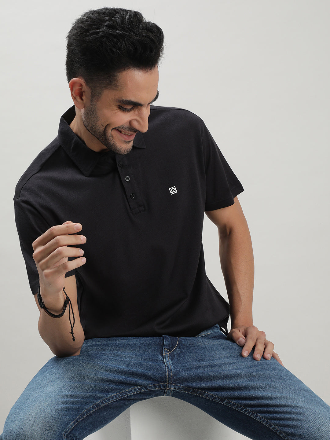 Black Mercerized Polo T-shirt for Men