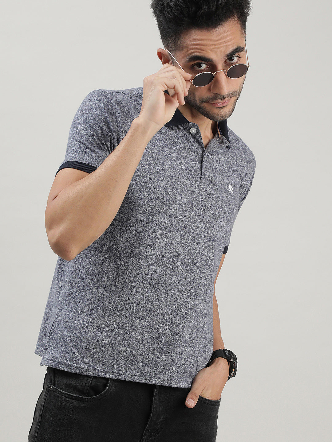 Melange Grey Polo T-shirt for Men