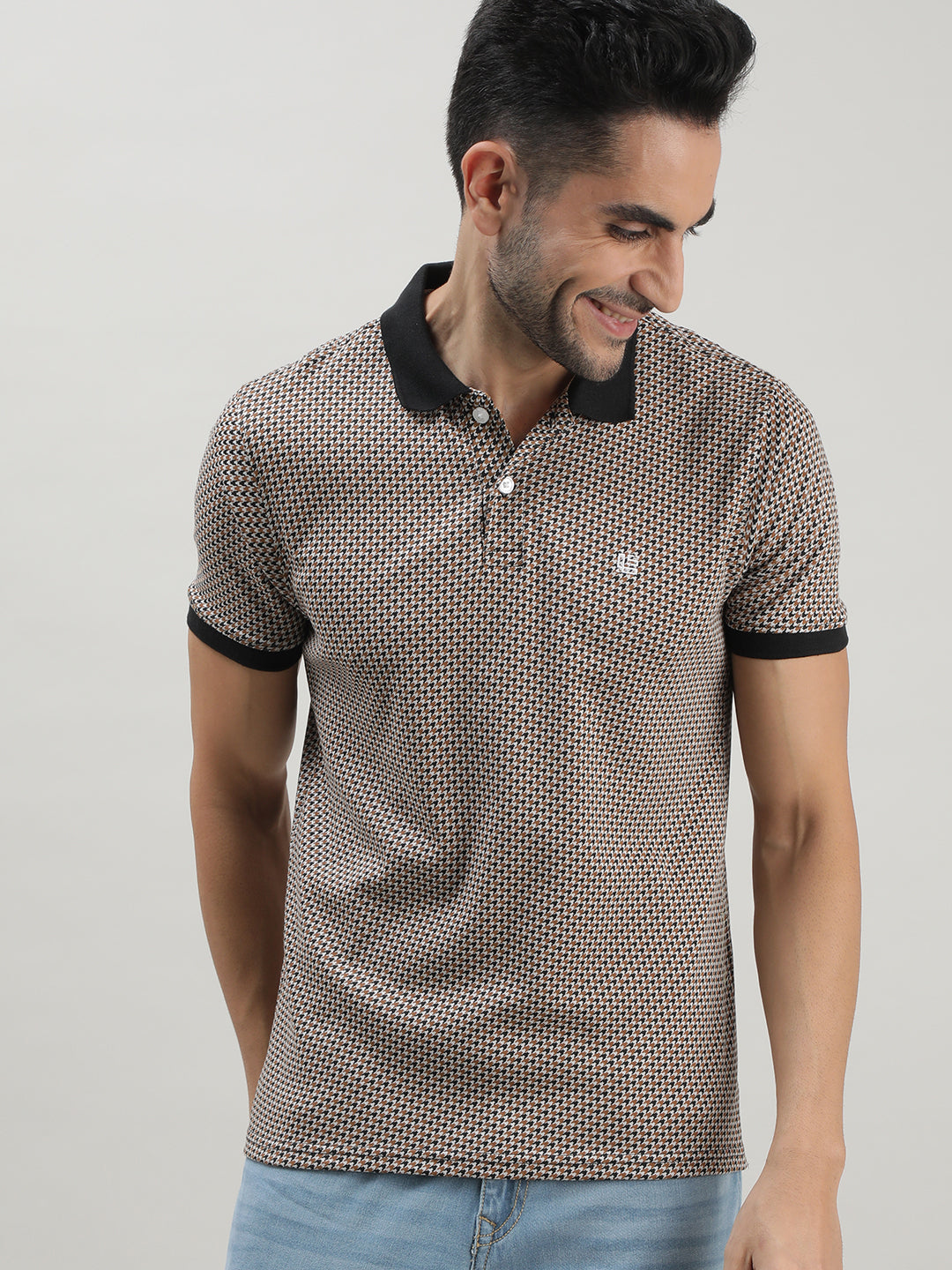 Black & Brown Houndstooth‚ Polo‚ T-shirt