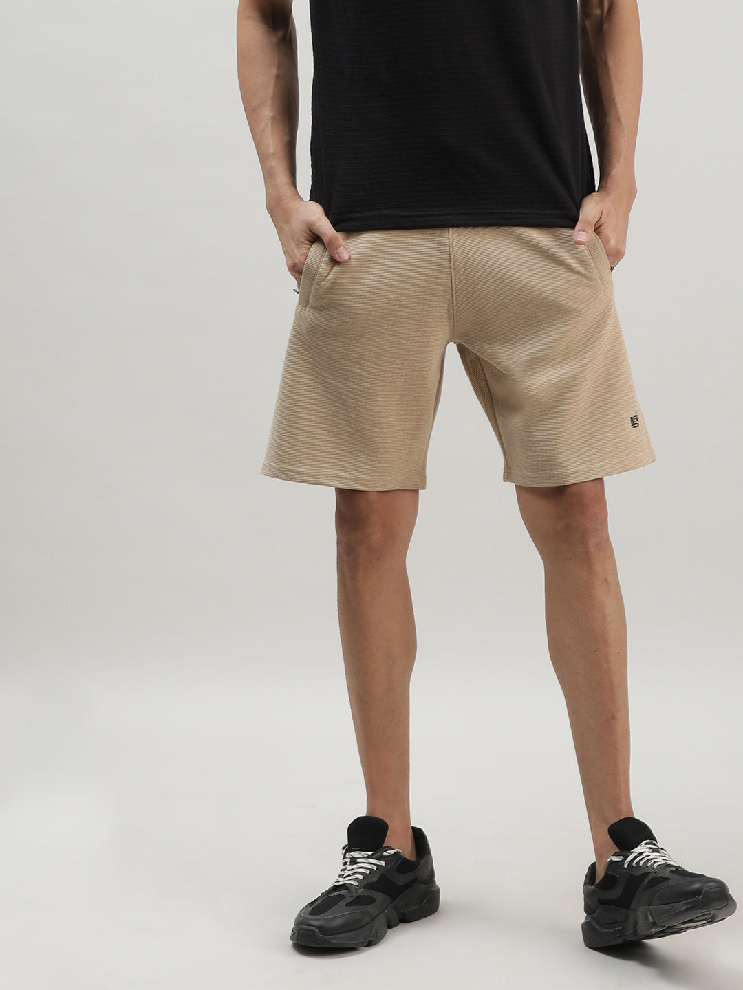 Beige Textured Shorts