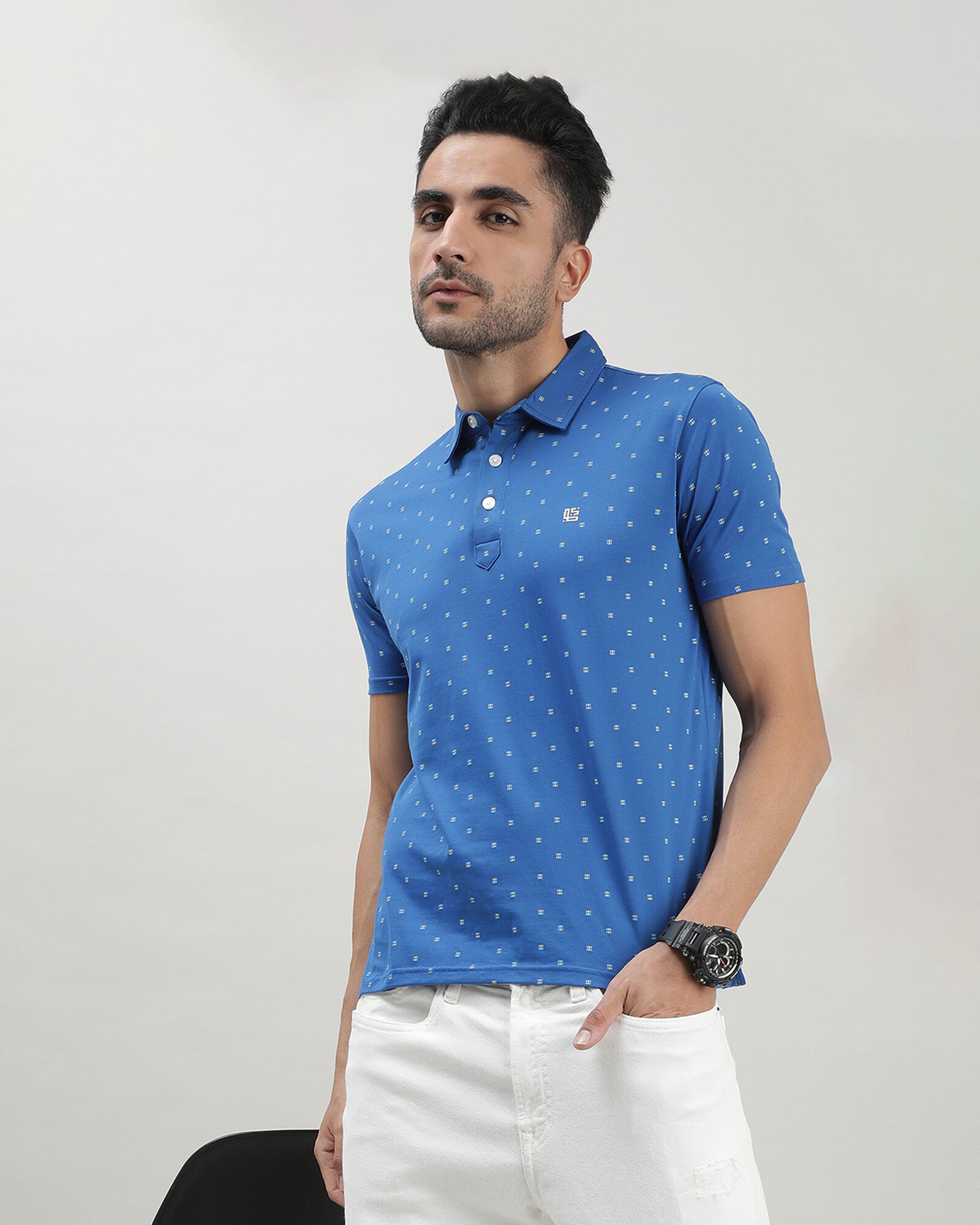 Blue Printed Polo Tshirt