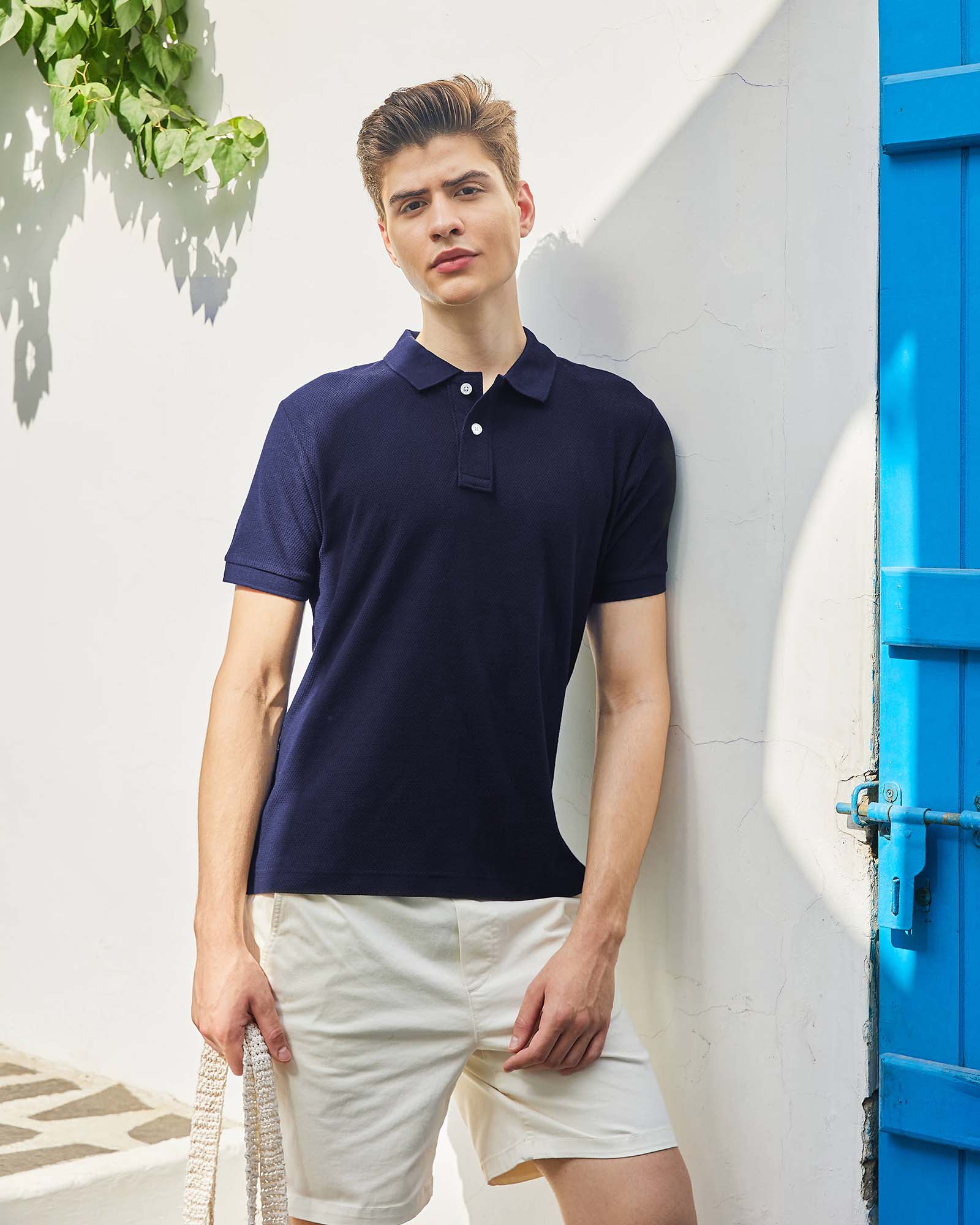 Navy Blue Jacquard Polo Tshirt