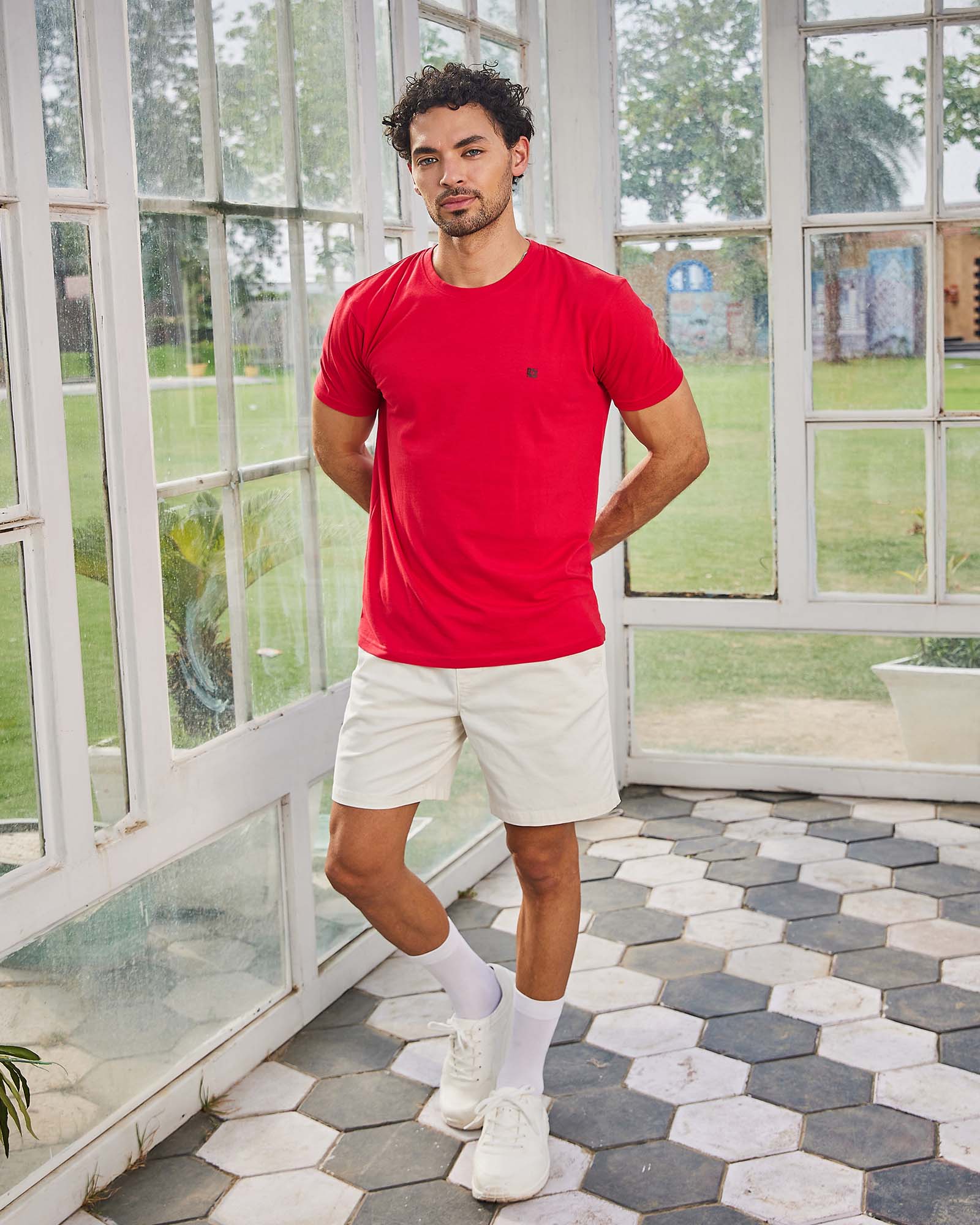 Red Solid Crew Neck Tshirt