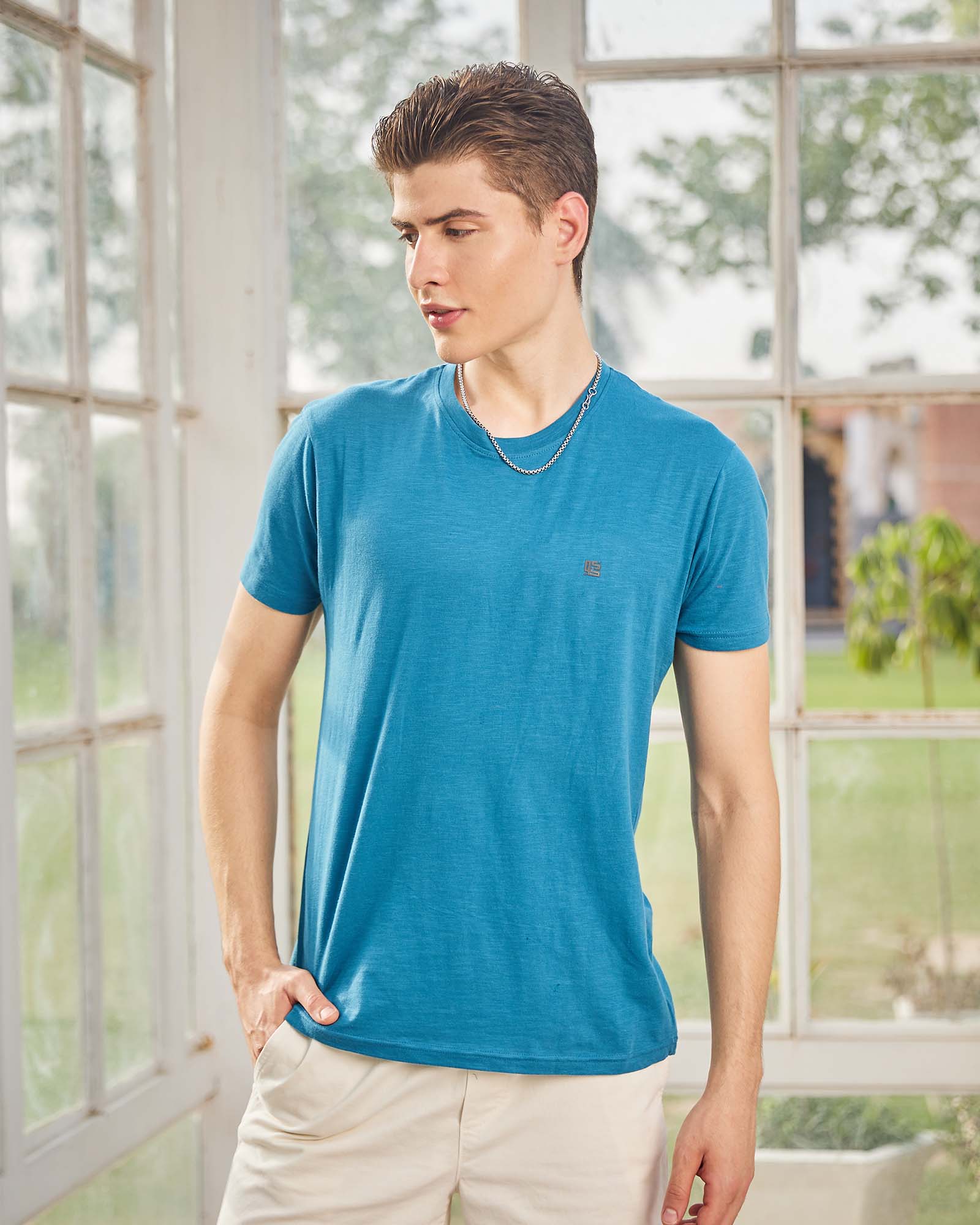 Teal Solid Crew Neck Tshirt