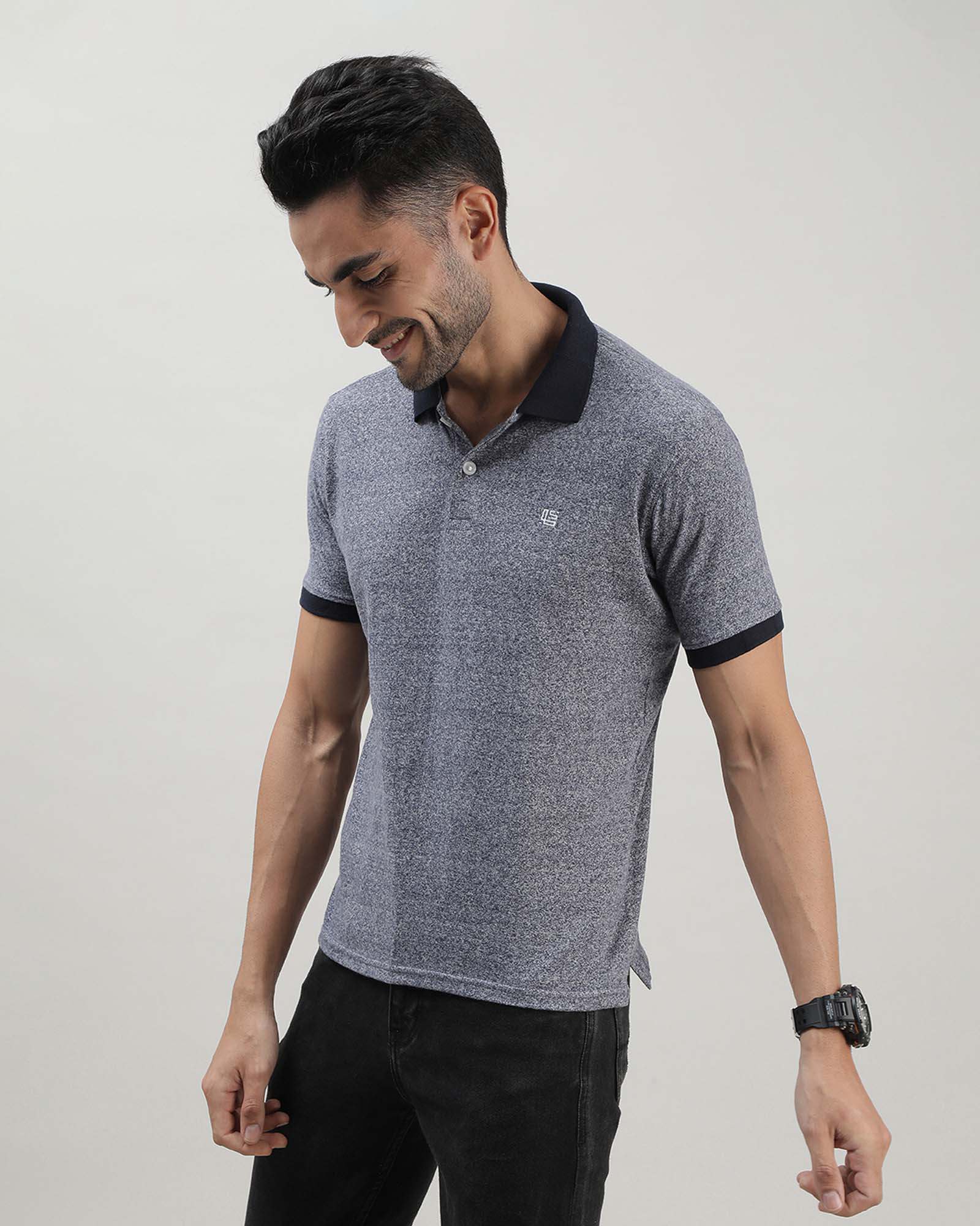 Grey Jacquard Polo Tshirt