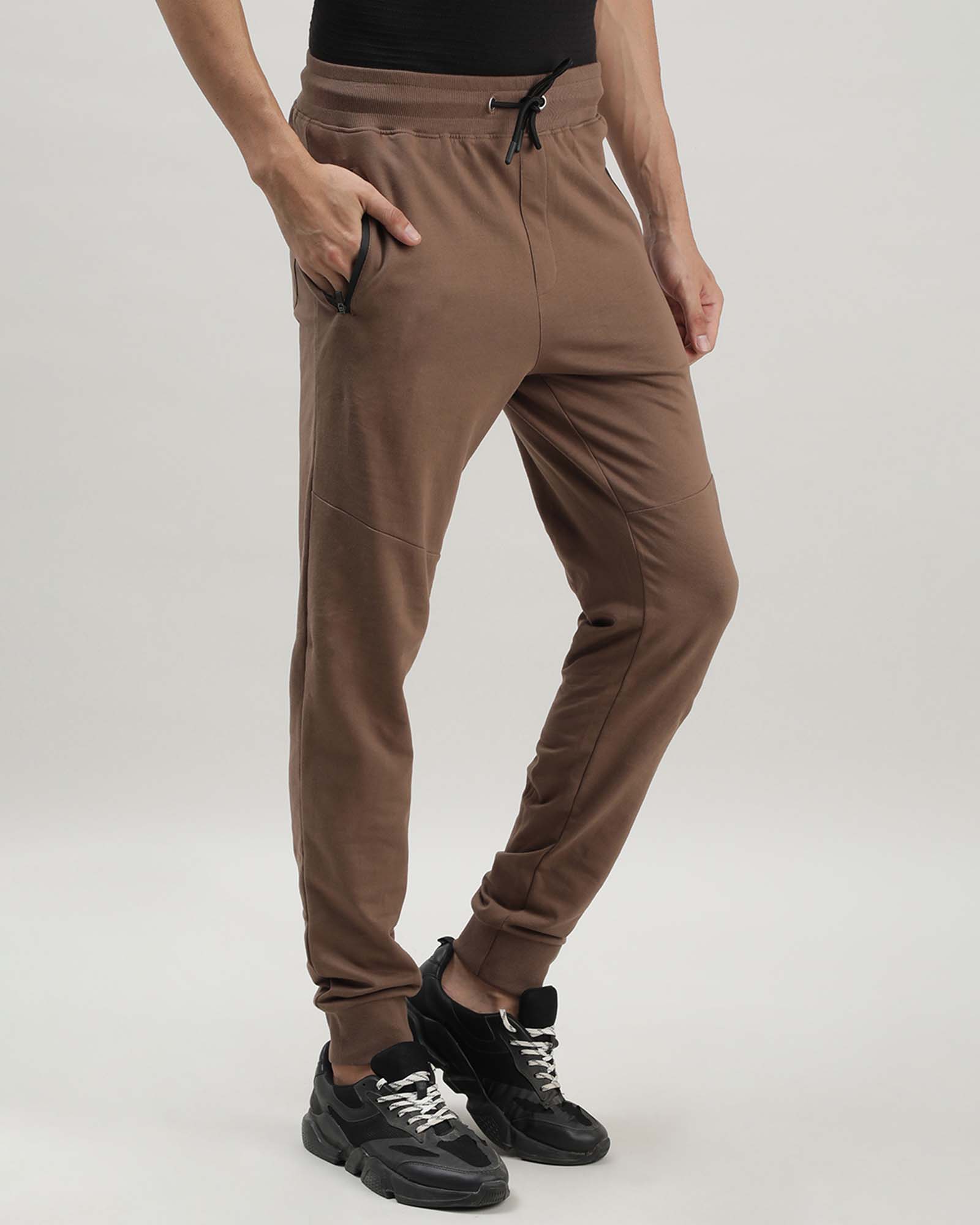 Brown Solid Track Joggers