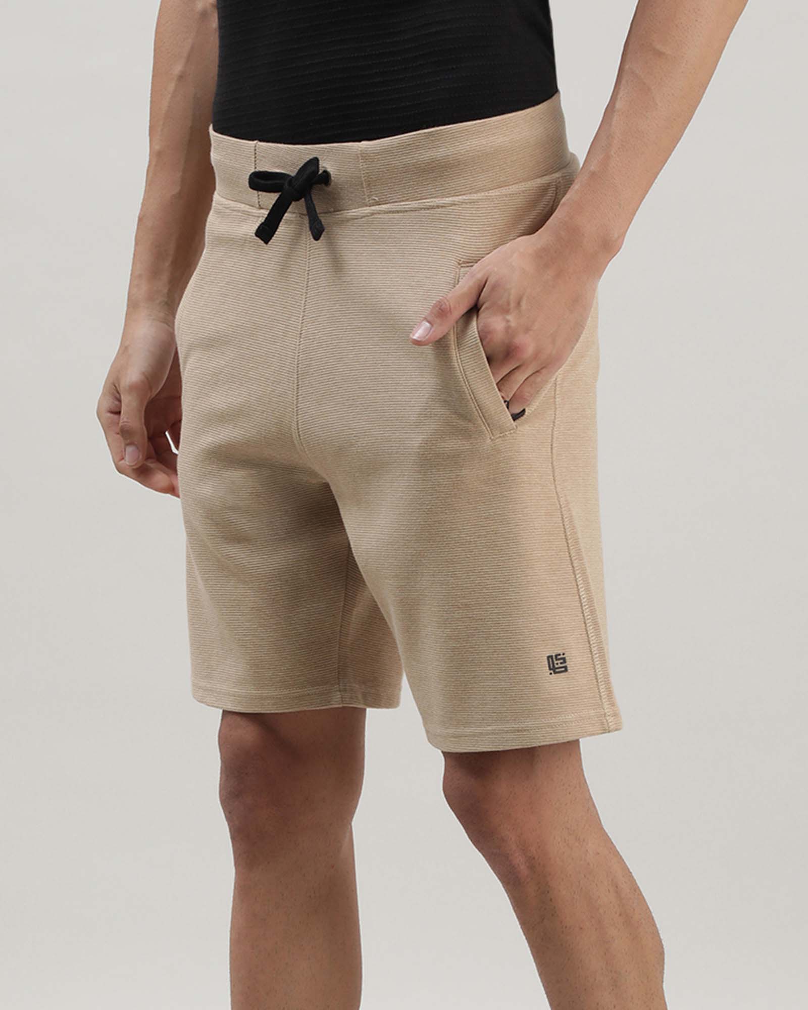 Beige Solid Track Shorts