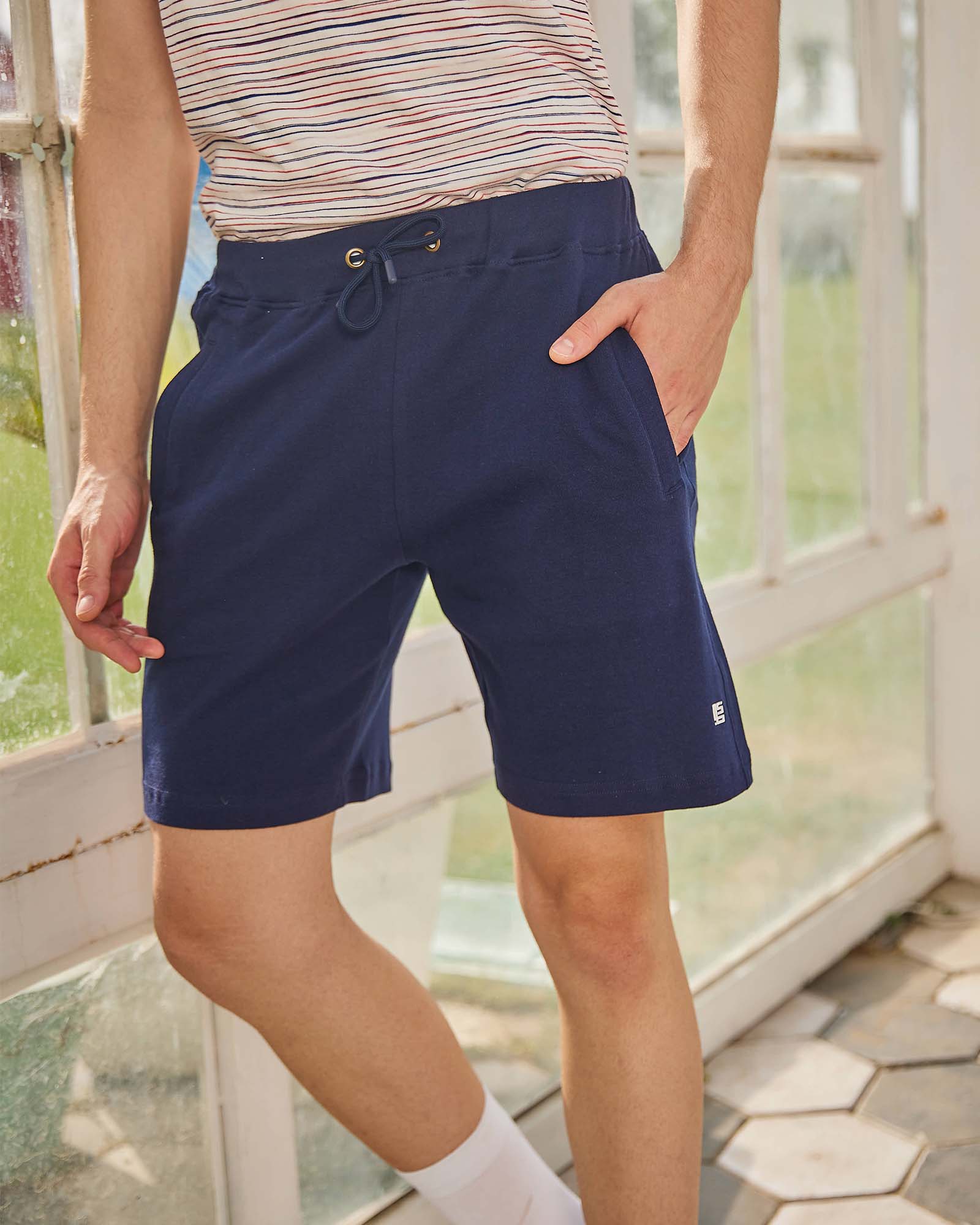 Navy Blue Solid Knit Shorts