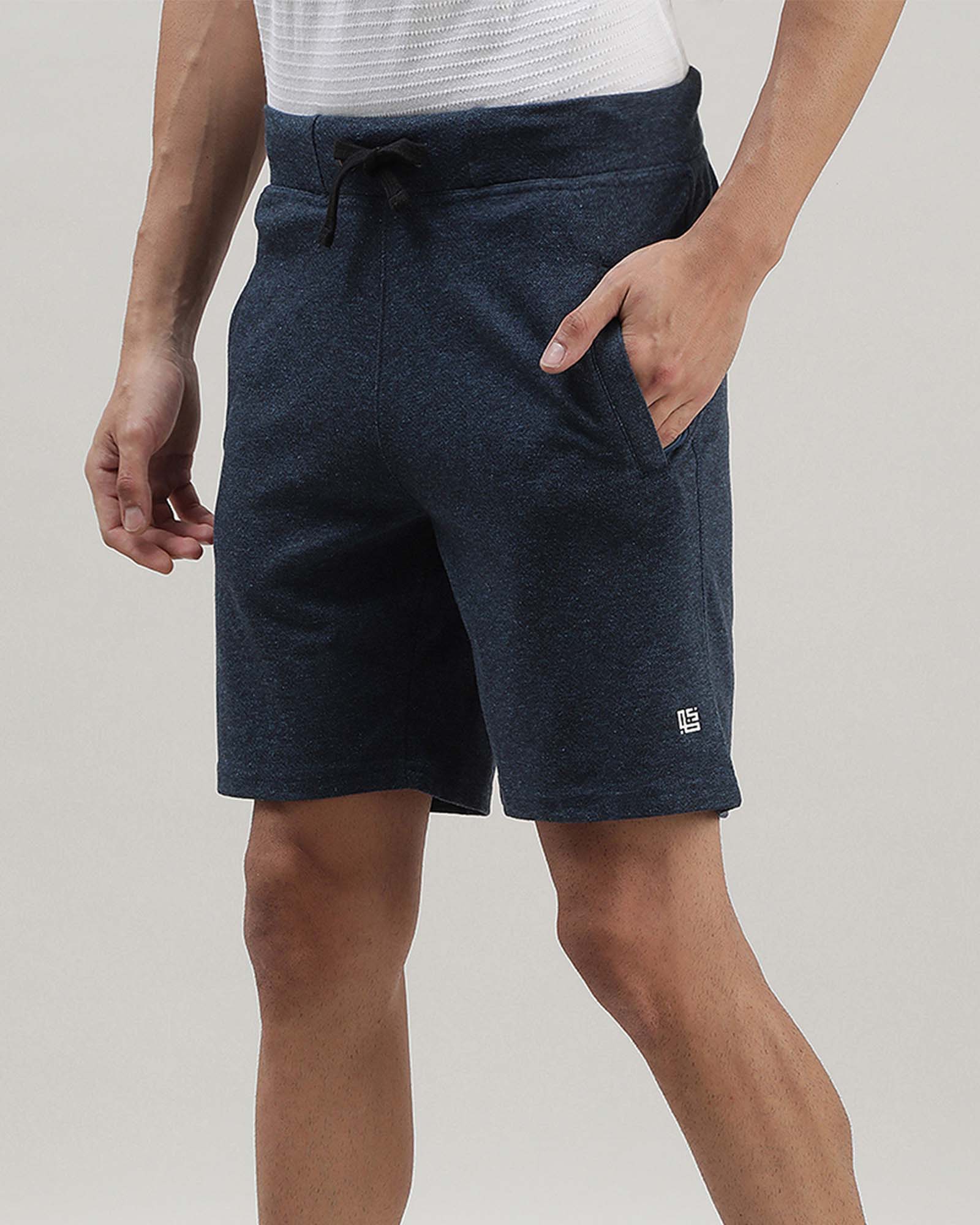 Blue Melange Solid Track Shorts