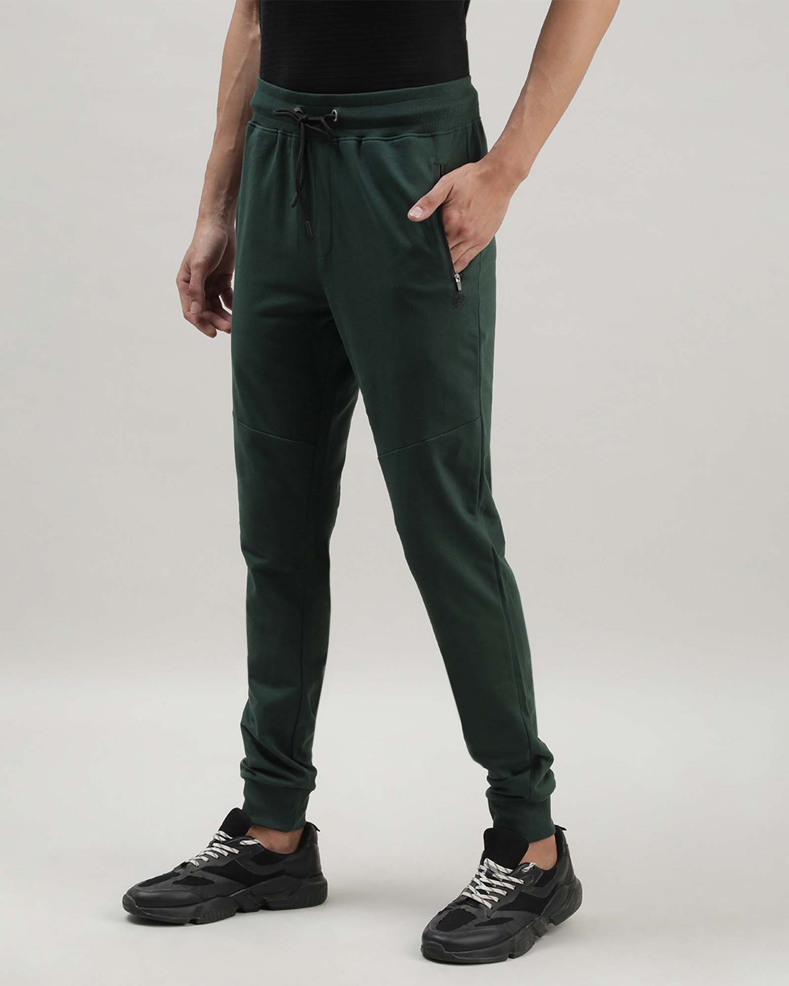Green Solid Track Joggers