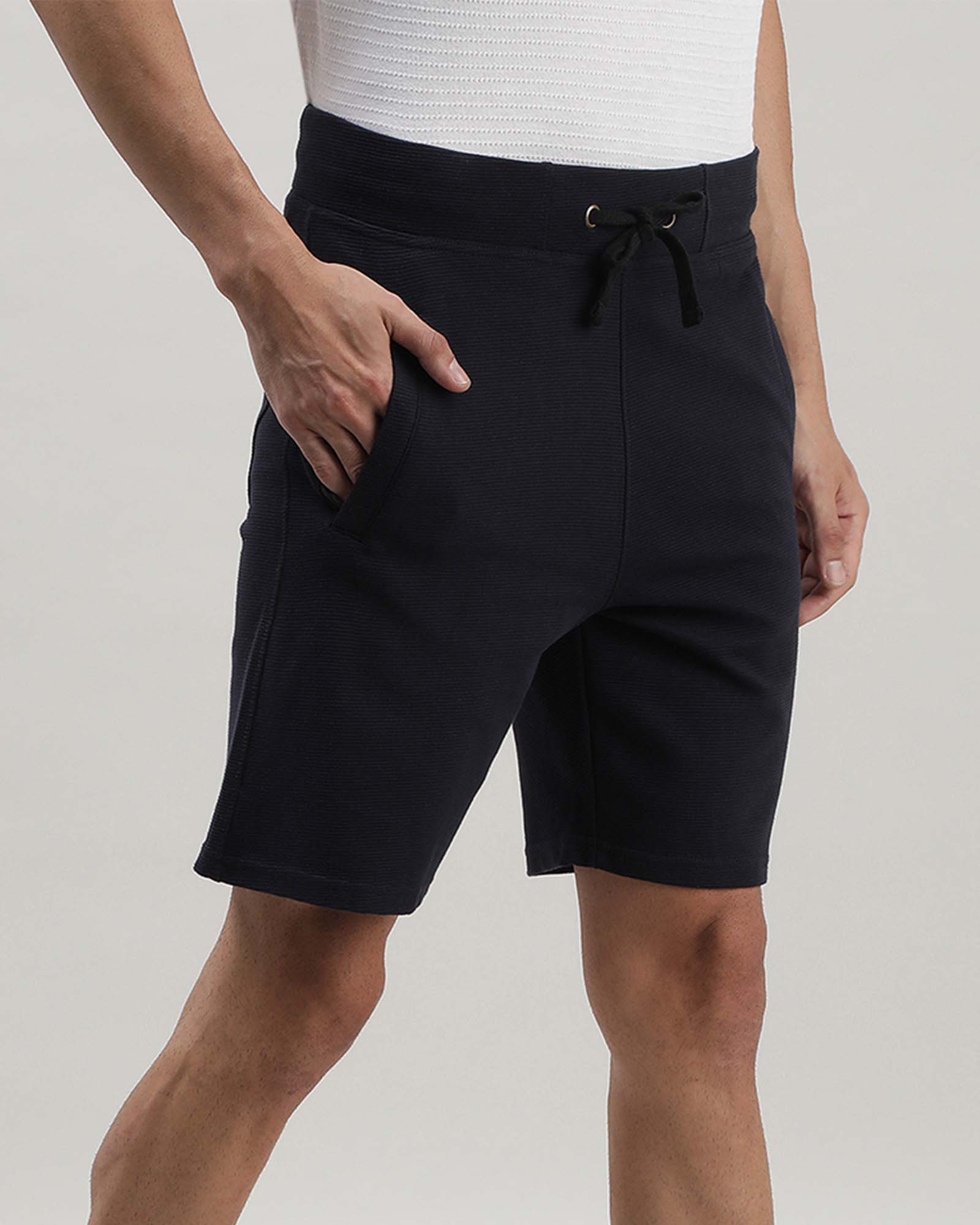 Black Solid Track Shorts