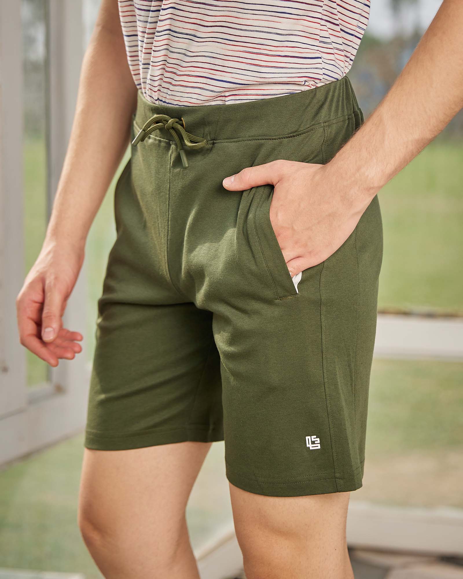 Olive Green Solid Knit Shorts