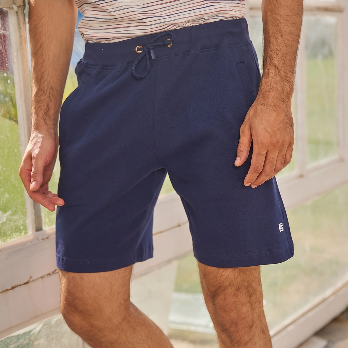 Navy Blue Solid Knit Shorts