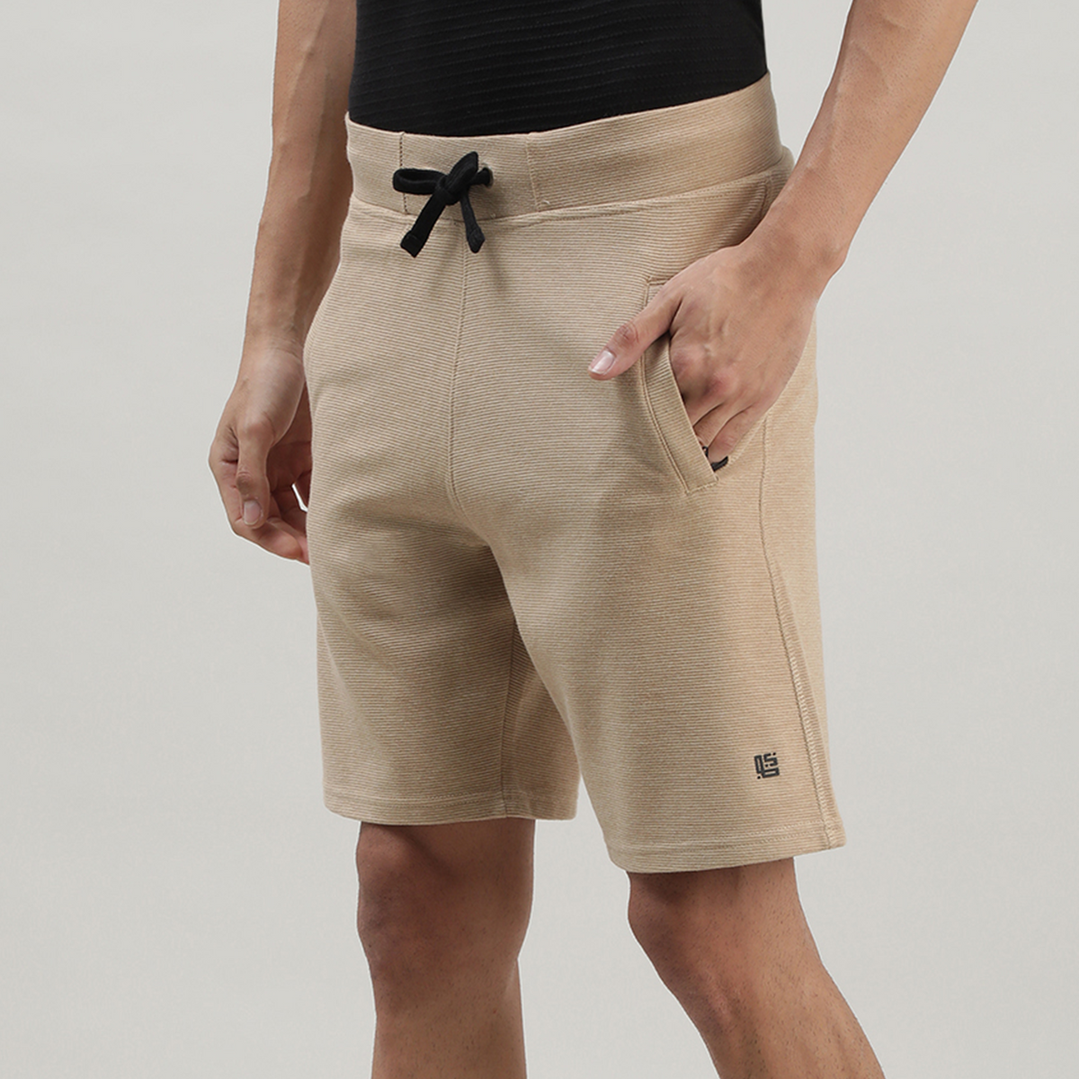 Beige Solid Track Shorts