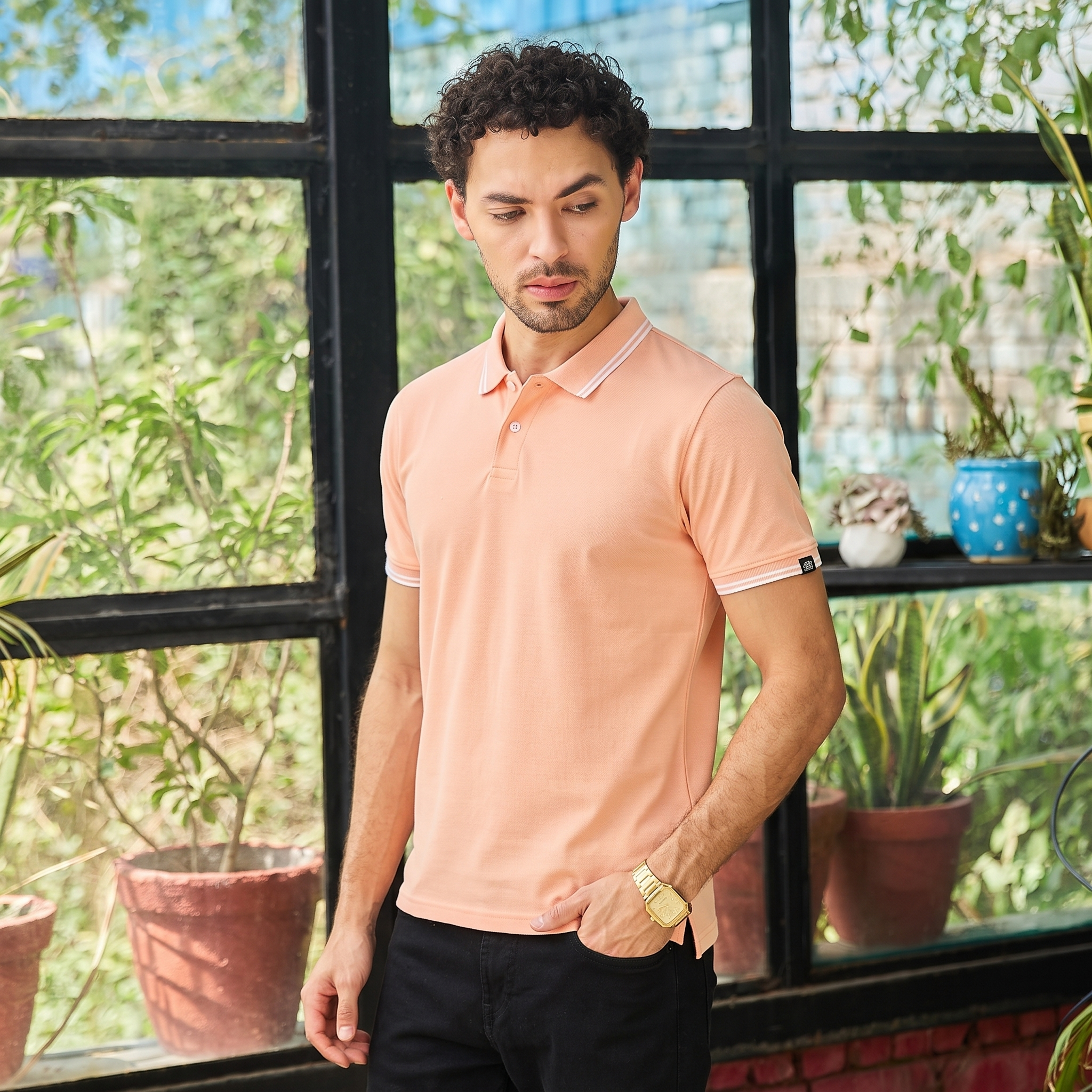 CONTRAST TIPPING POLO - APRICOT