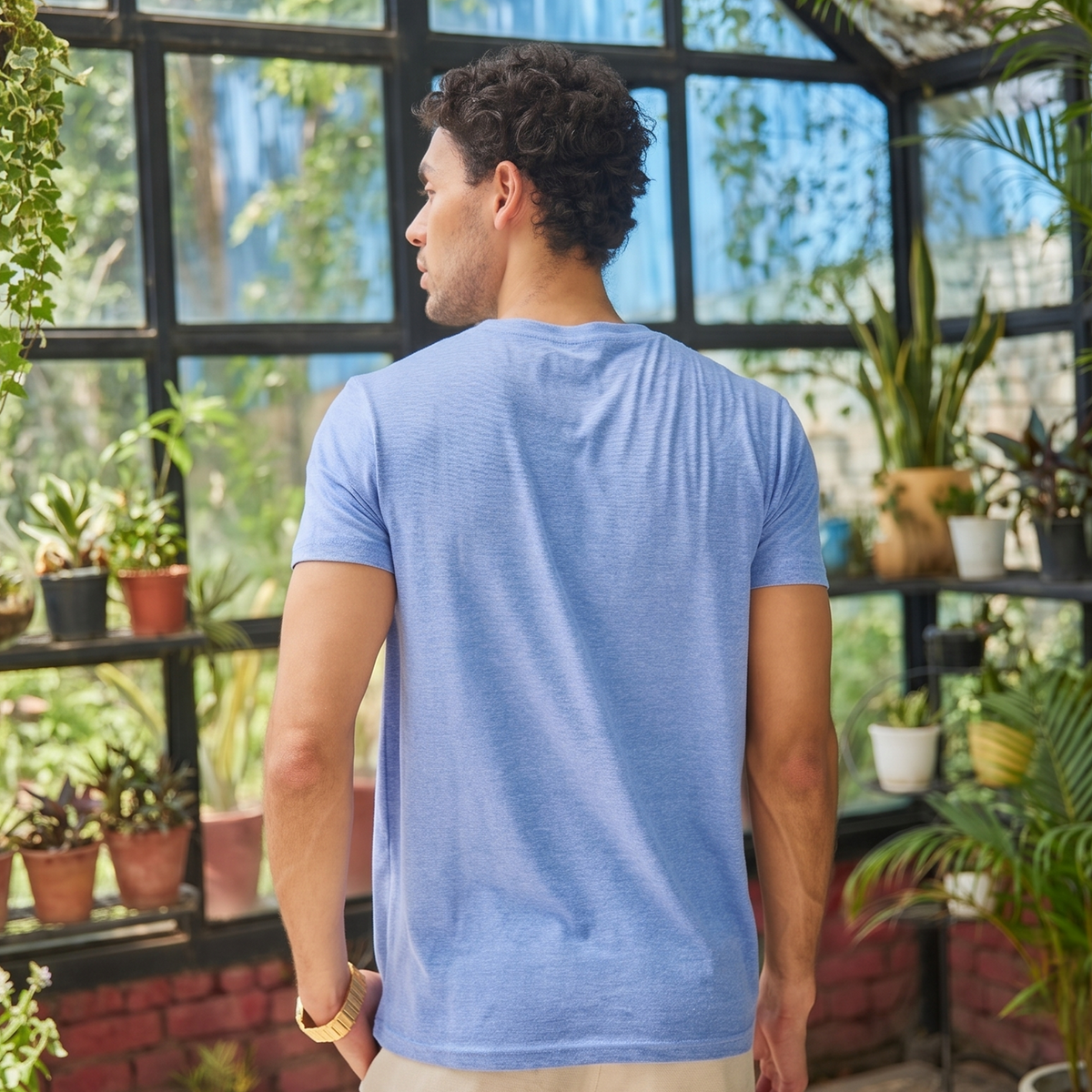 Sky Blue Space Dyed Crew Neck Tshirt