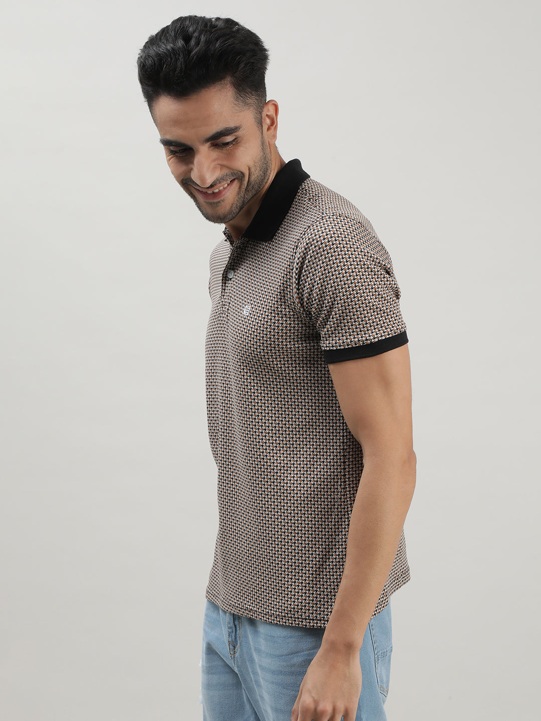 Black & Brown Houndstooth‚ Polo‚ T-shirt
