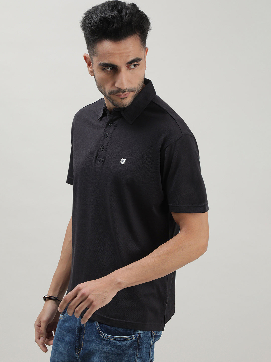 Black Mercerized Polo T-shirt for Men