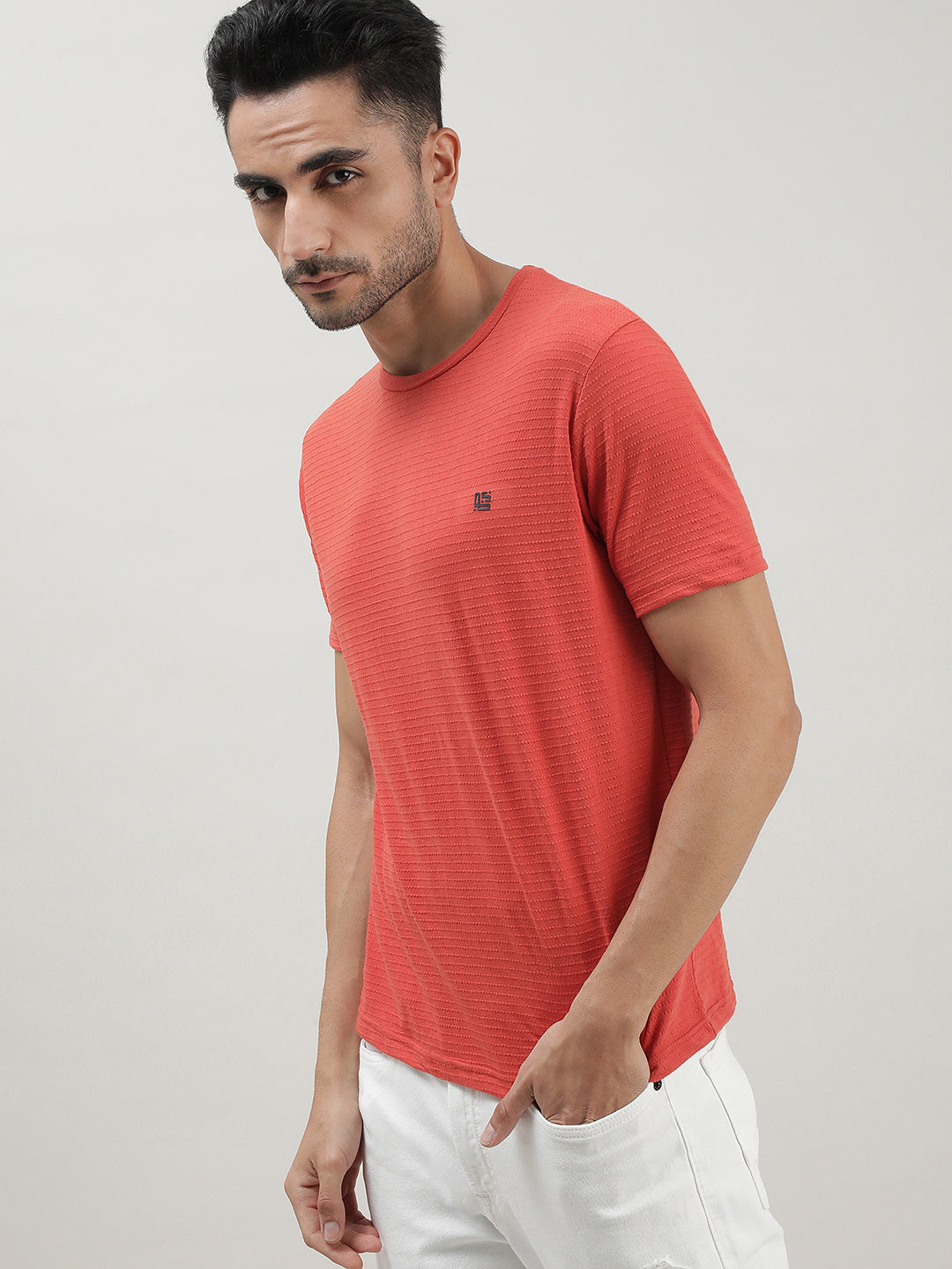 Buy Vermillion Solid Crew Neck T-shirt Online at Loom & Spin