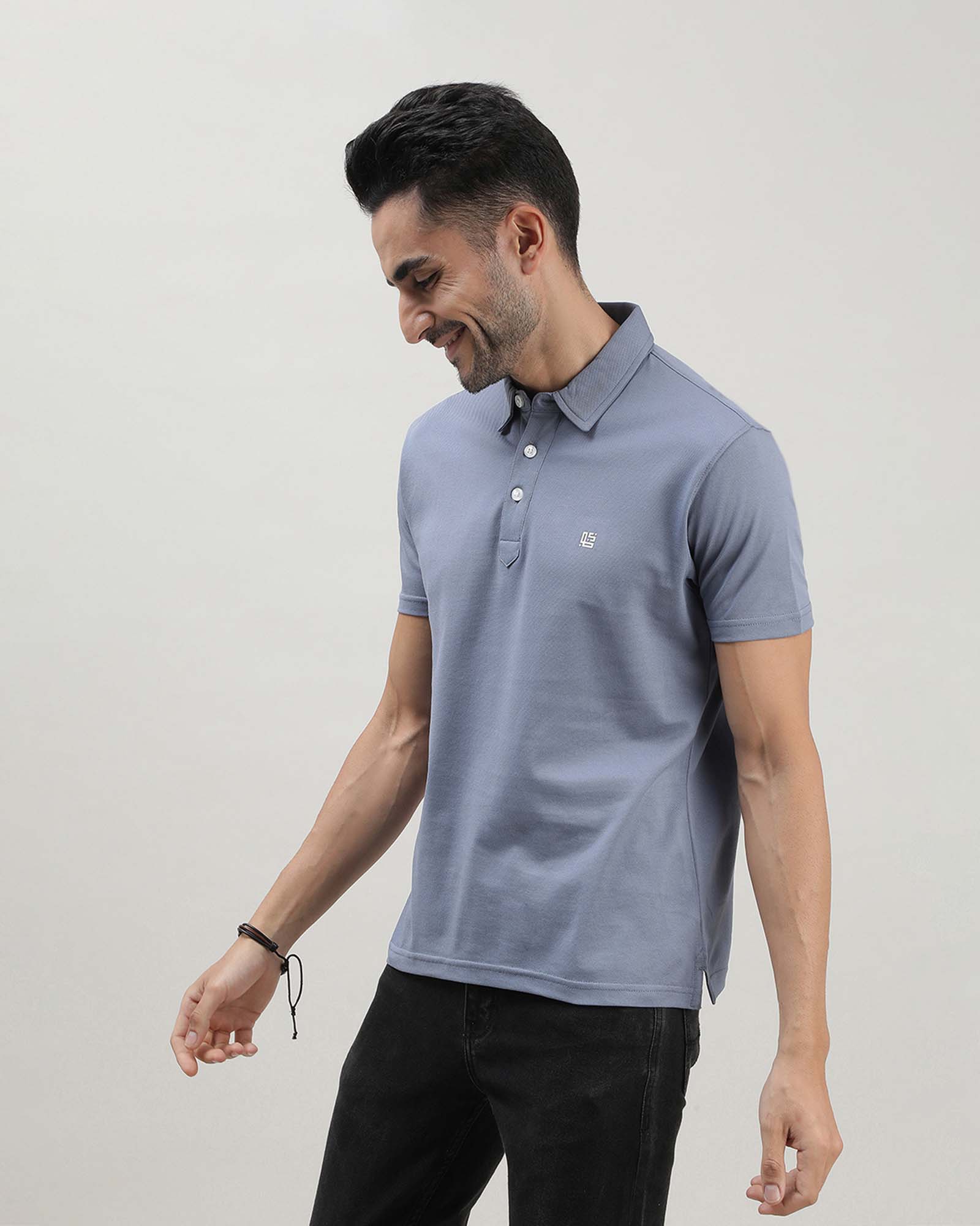 Ink Blue Solid Polo Tshirt