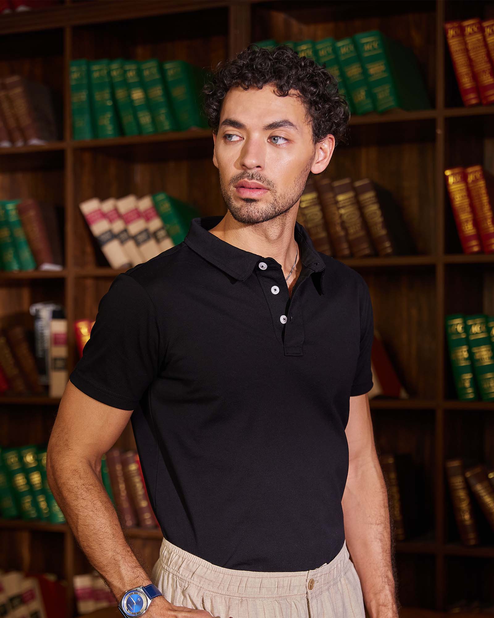 Black Solid Polo Tshirt