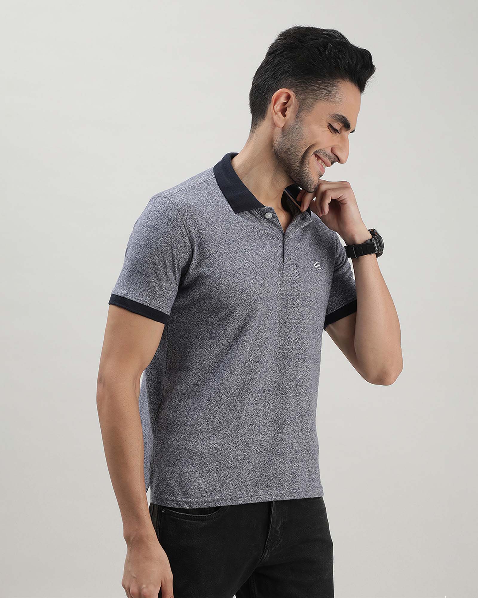 Grey Jacquard Polo Tshirt