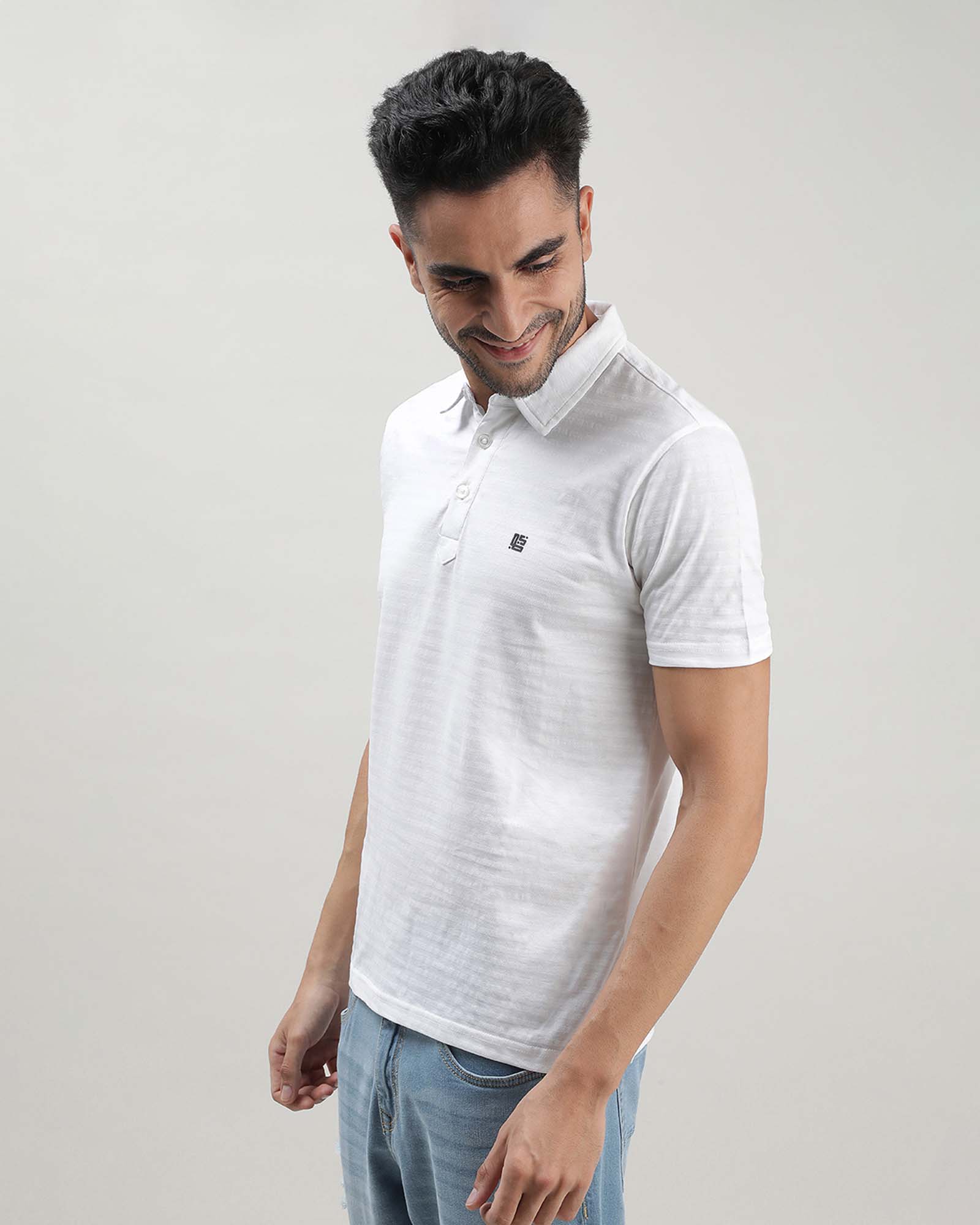 White Textured Polo Tshirt