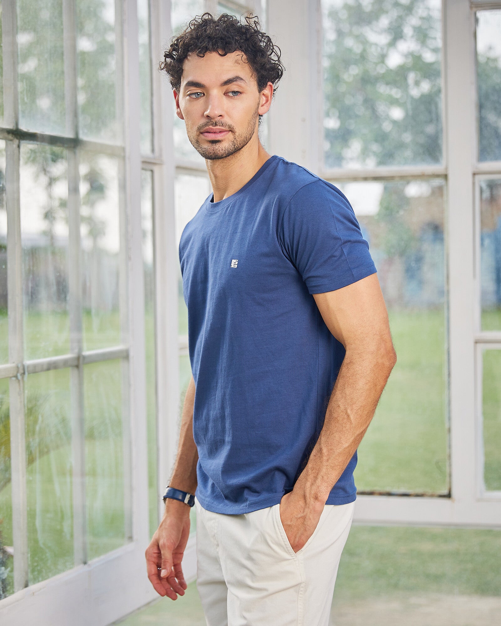 Navy Blue Solid Crew Neck Tshirt