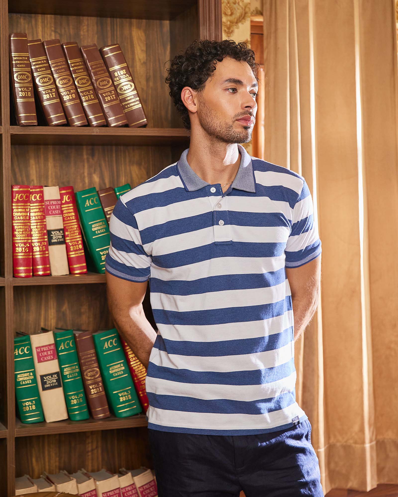 Blue & Off White Striped Polo Tshirt