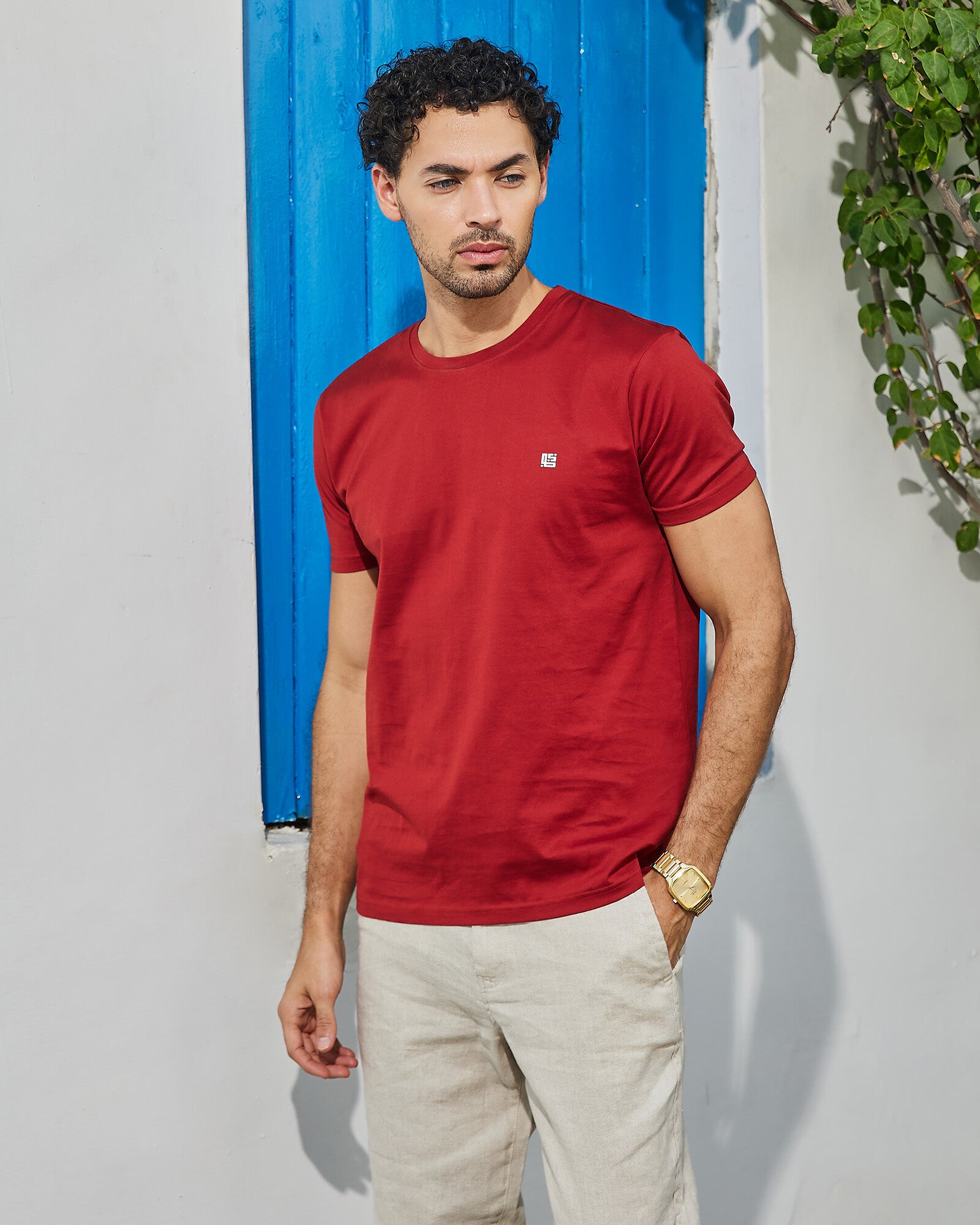 Chilli Red Solid Crew Neck Tshirt