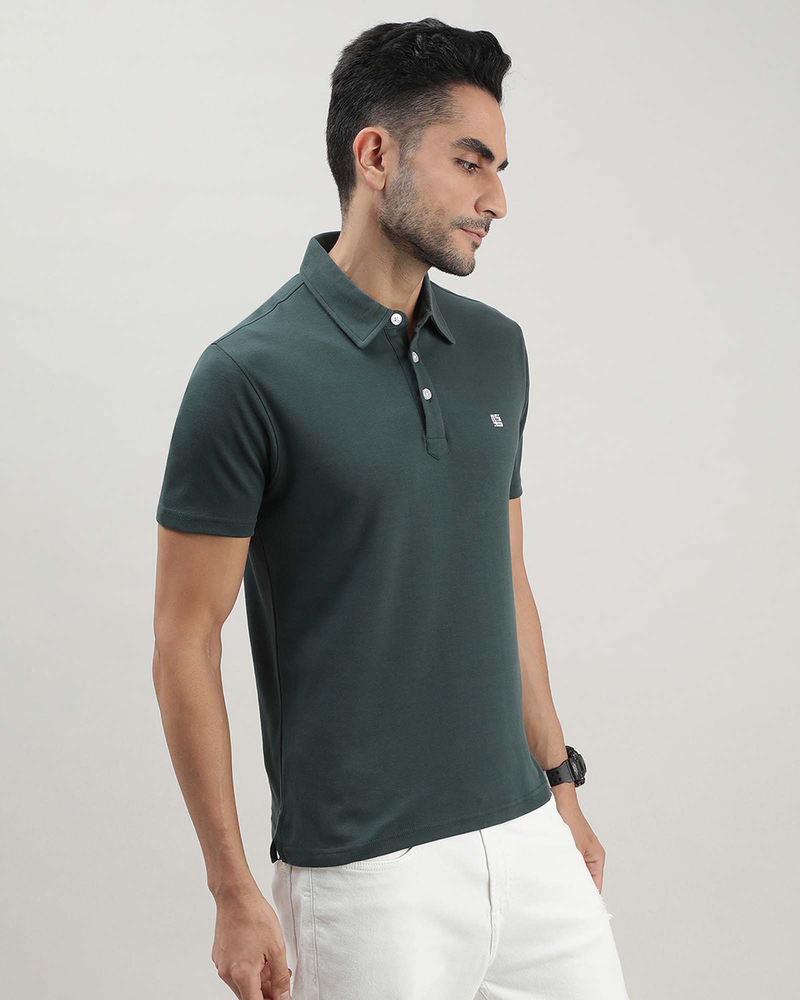 Dark Green Solid Polo Tshirt