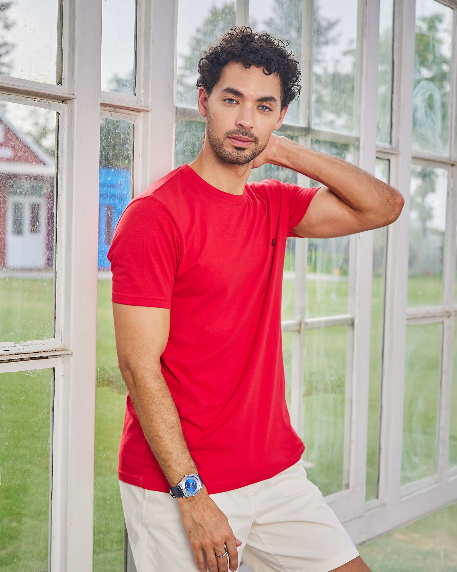 Red Solid Crew Neck Tshirt