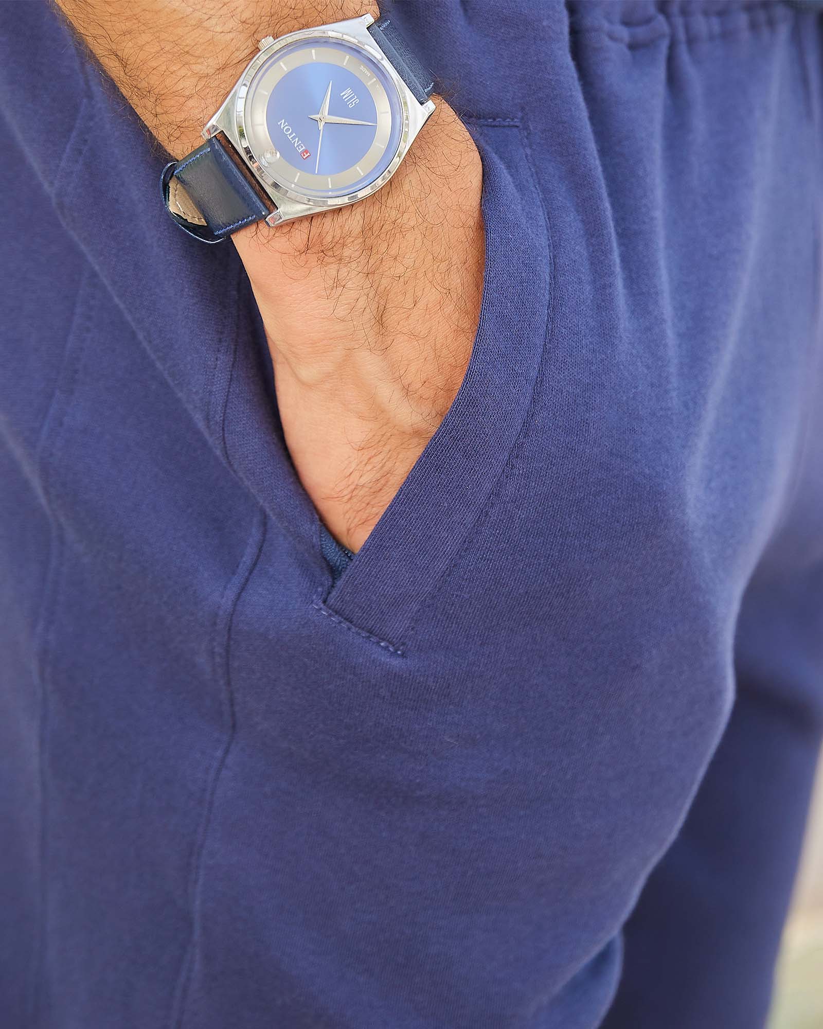 Blue Solid Knit Shorts