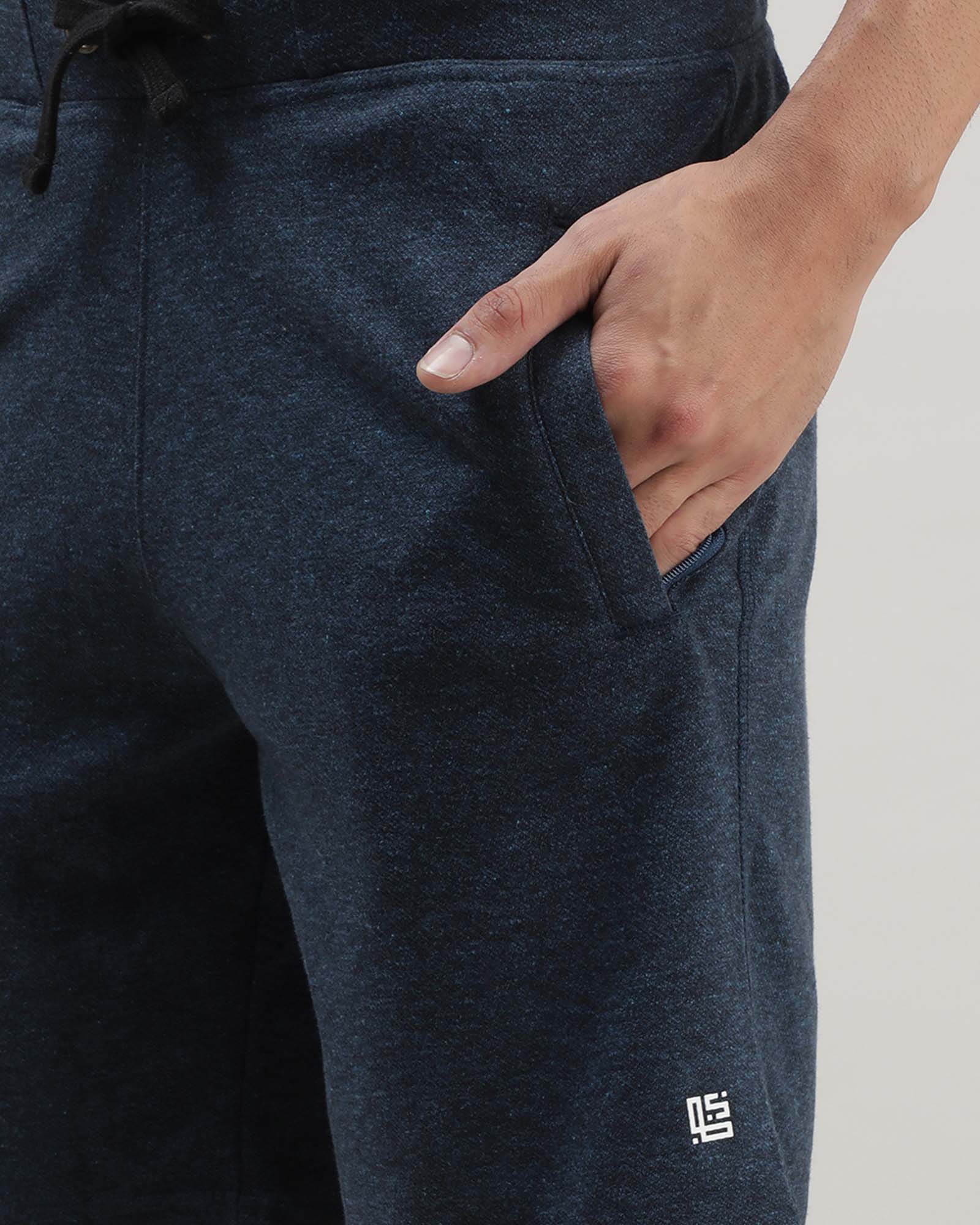Blue Melange Solid Track Shorts
