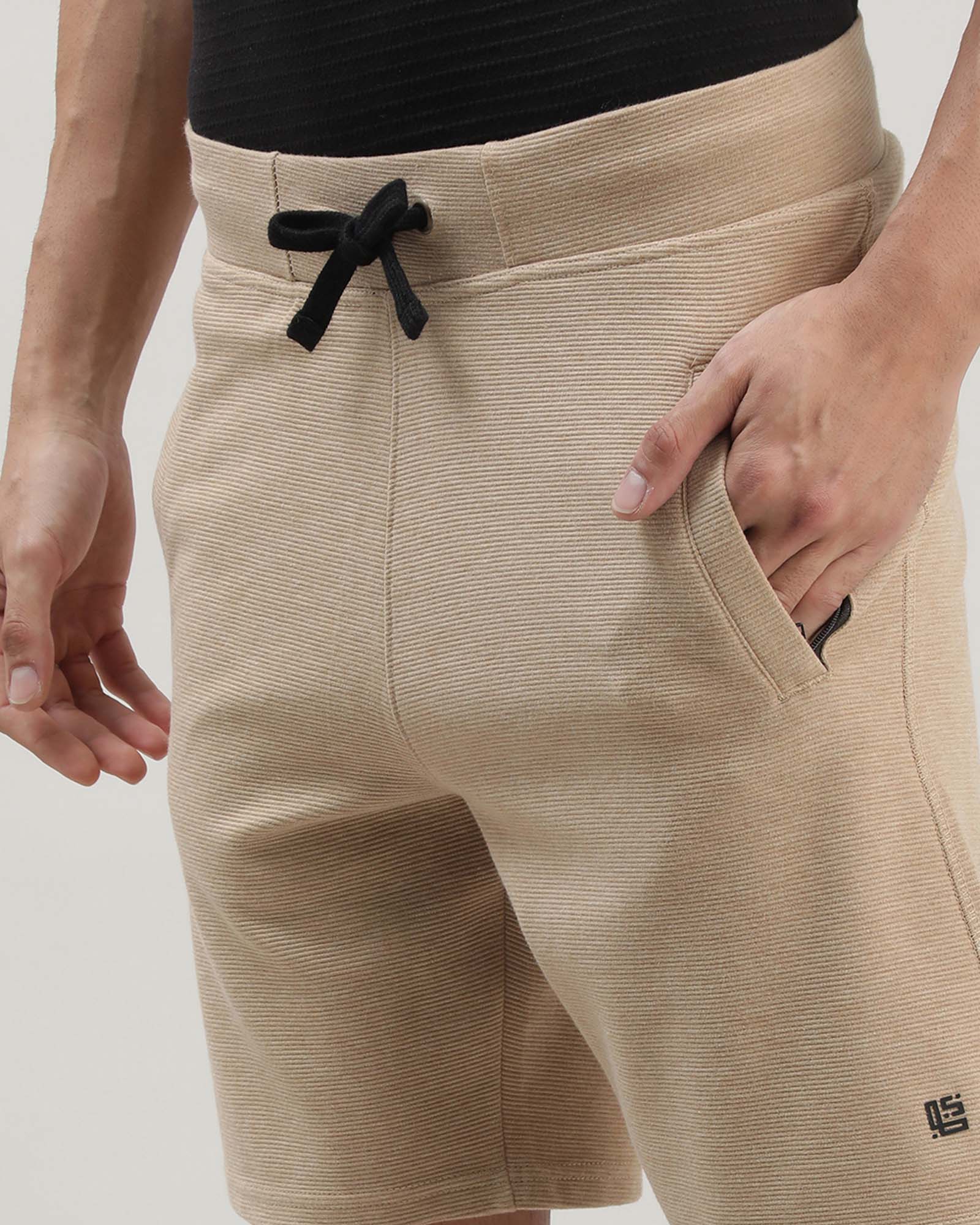 Beige Solid Track Shorts