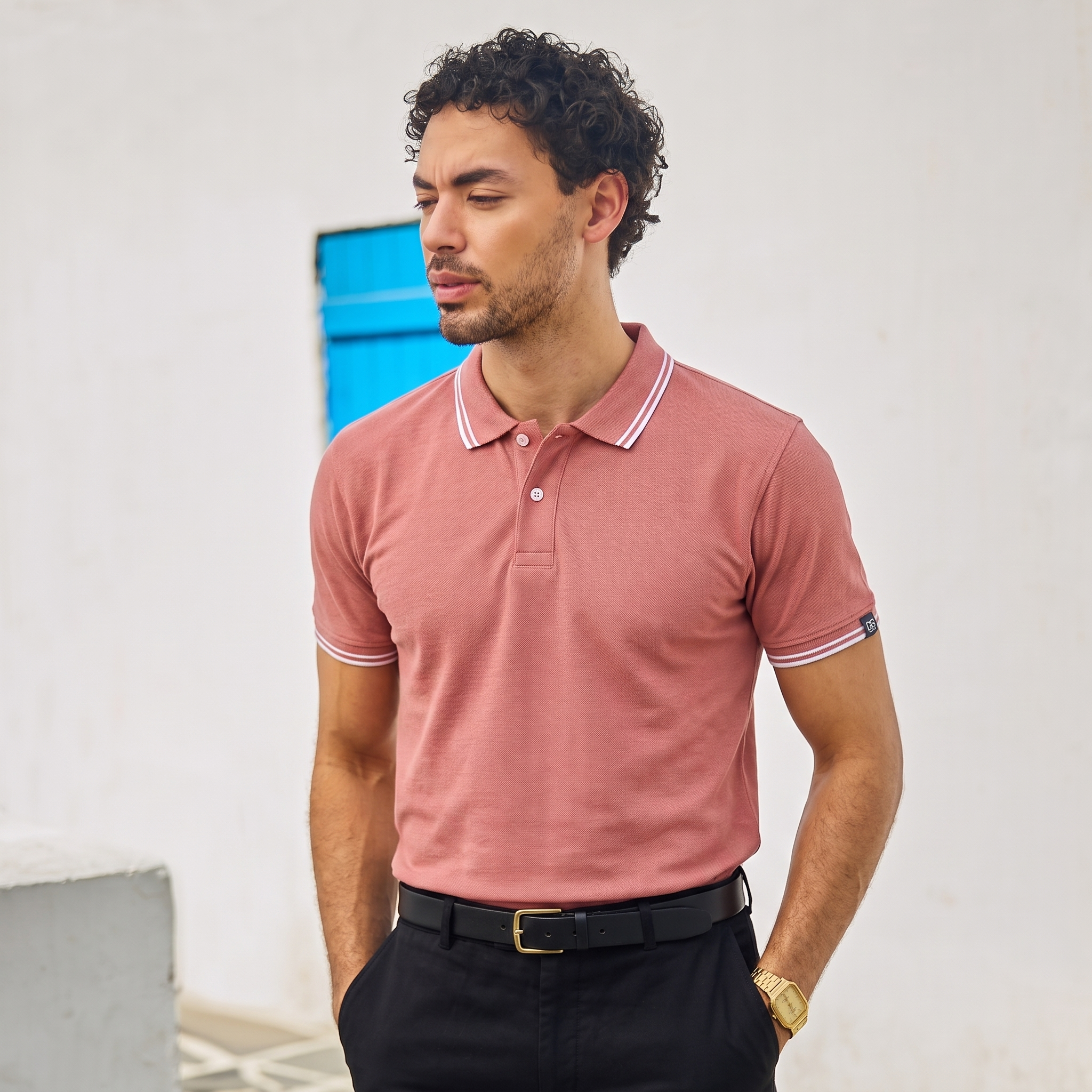 CONTRAST TIPPING POLO - DESERT ROSE