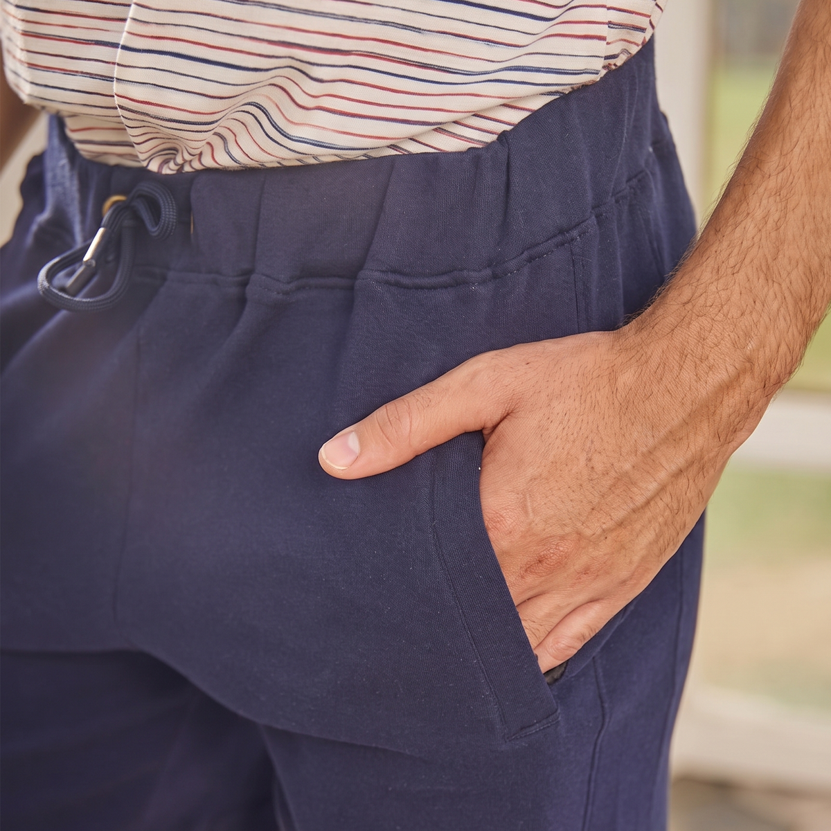 Navy Blue Solid Knit Shorts