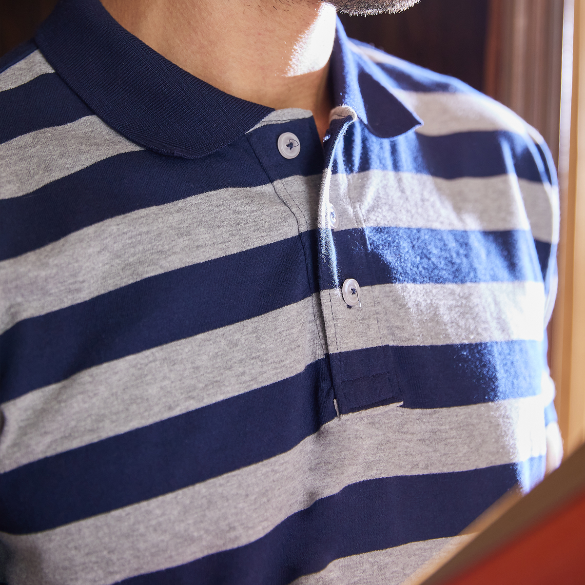 Navy & Grey Striped Polo Tshirt