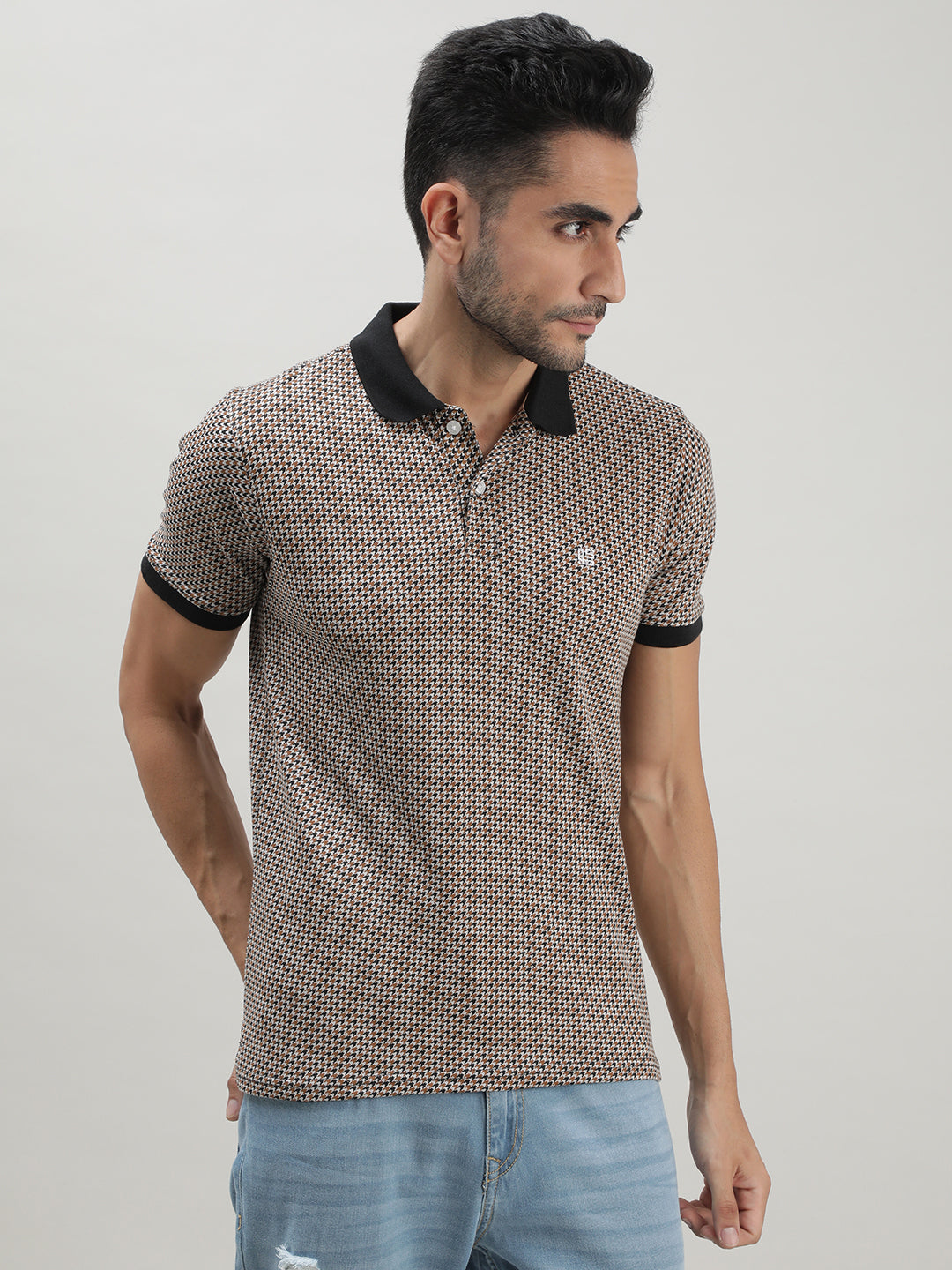 Black & Brown Houndstooth‚ Polo‚ T-shirt