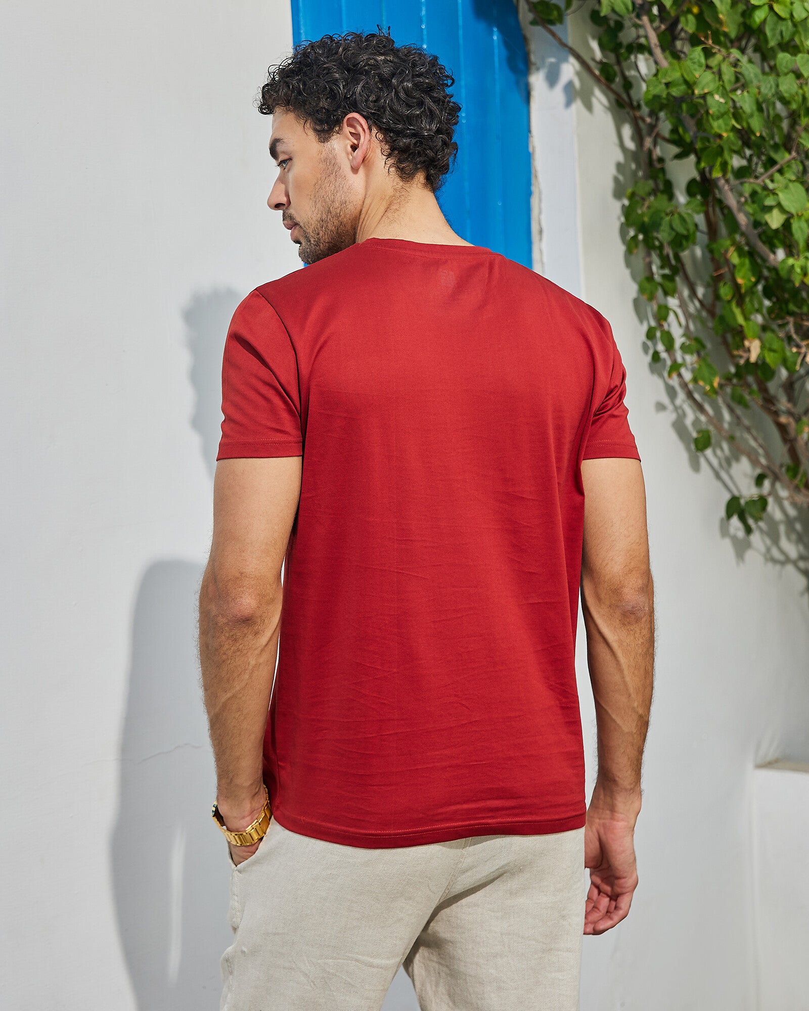 Chilli Red Solid Crew Neck Tshirt