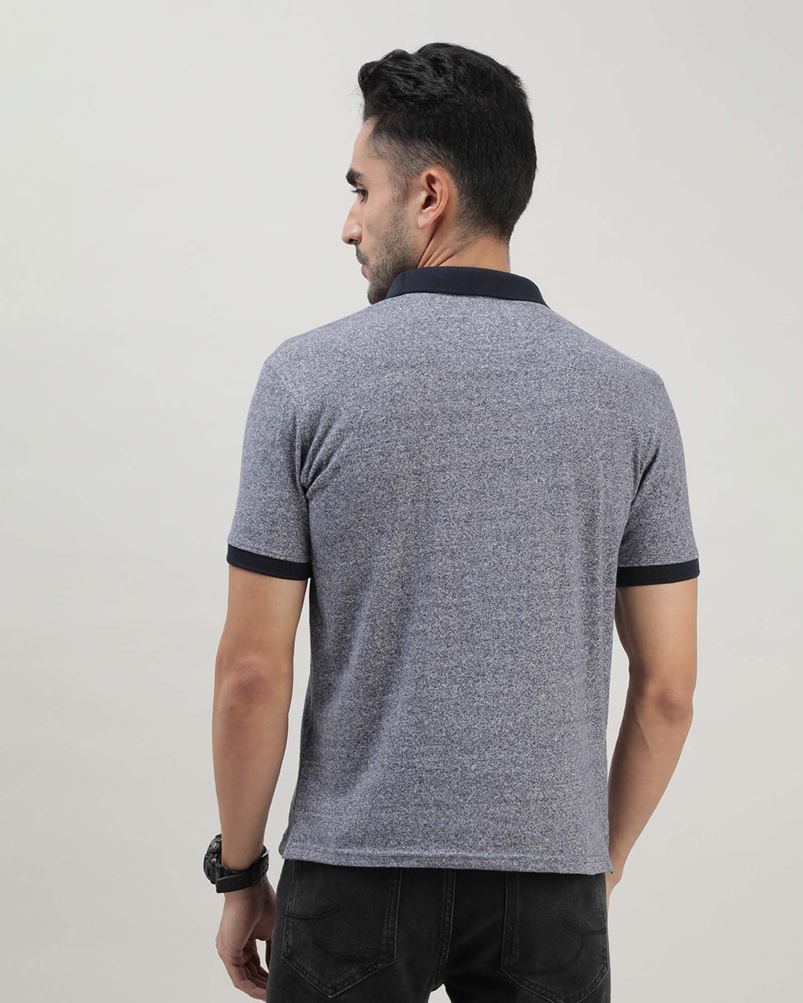 Grey Jacquard Polo Tshirt