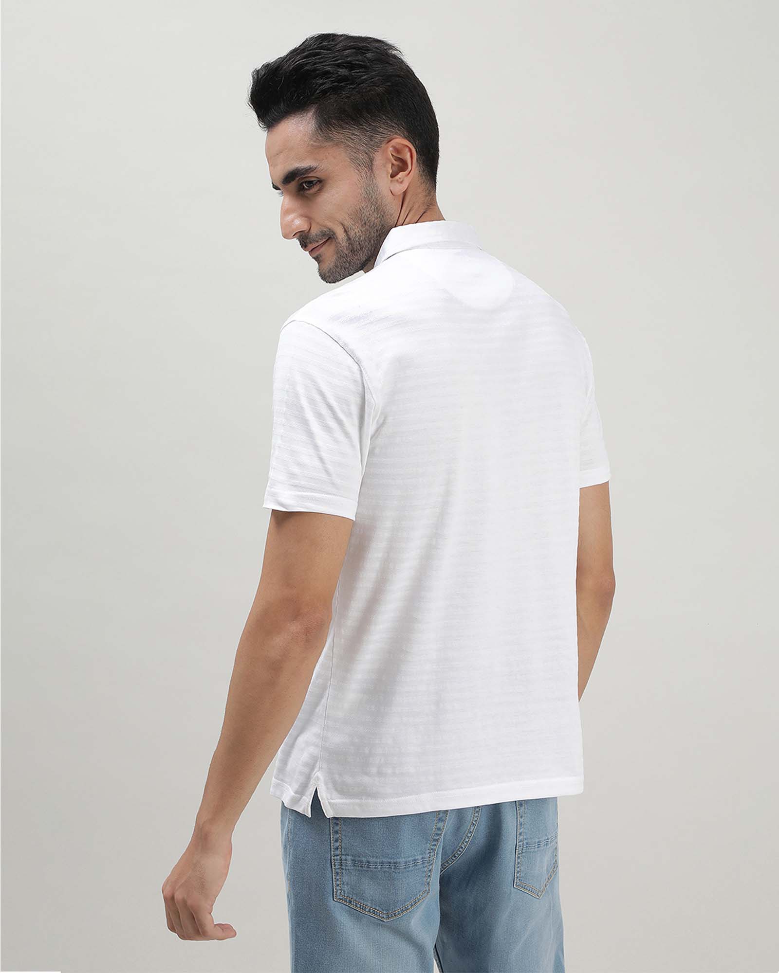 White Textured Polo Tshirt