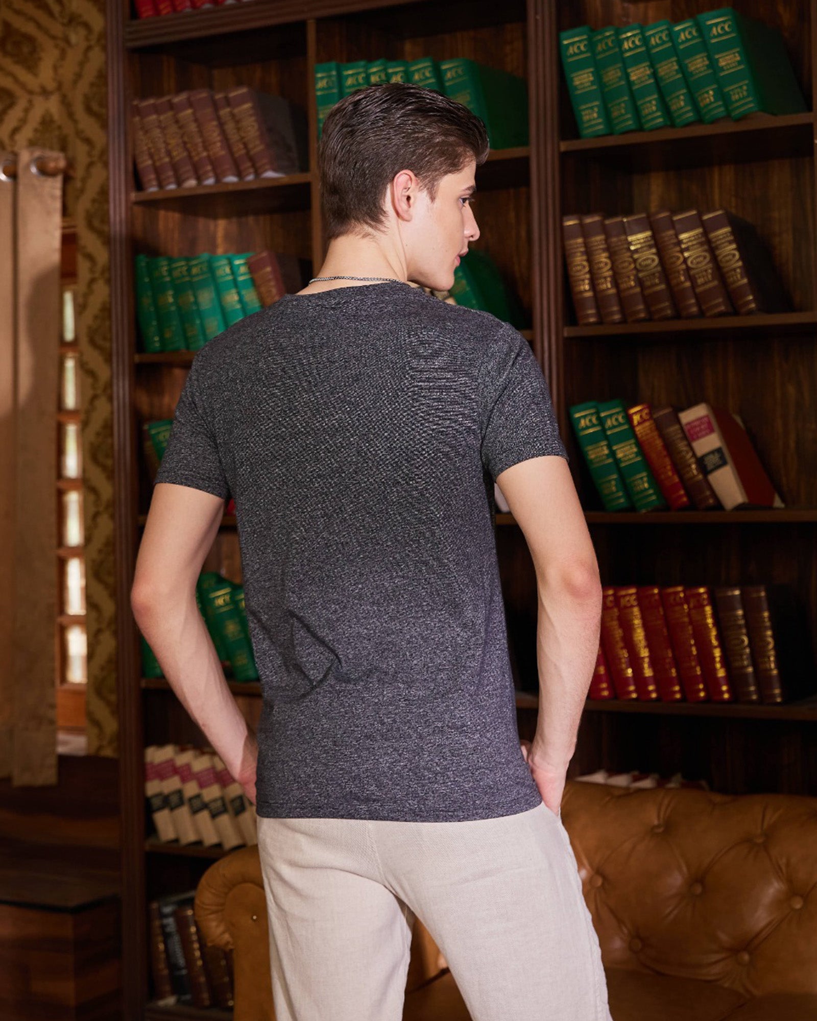 Dark Grey Space Dyed Crew Neck Tshirt